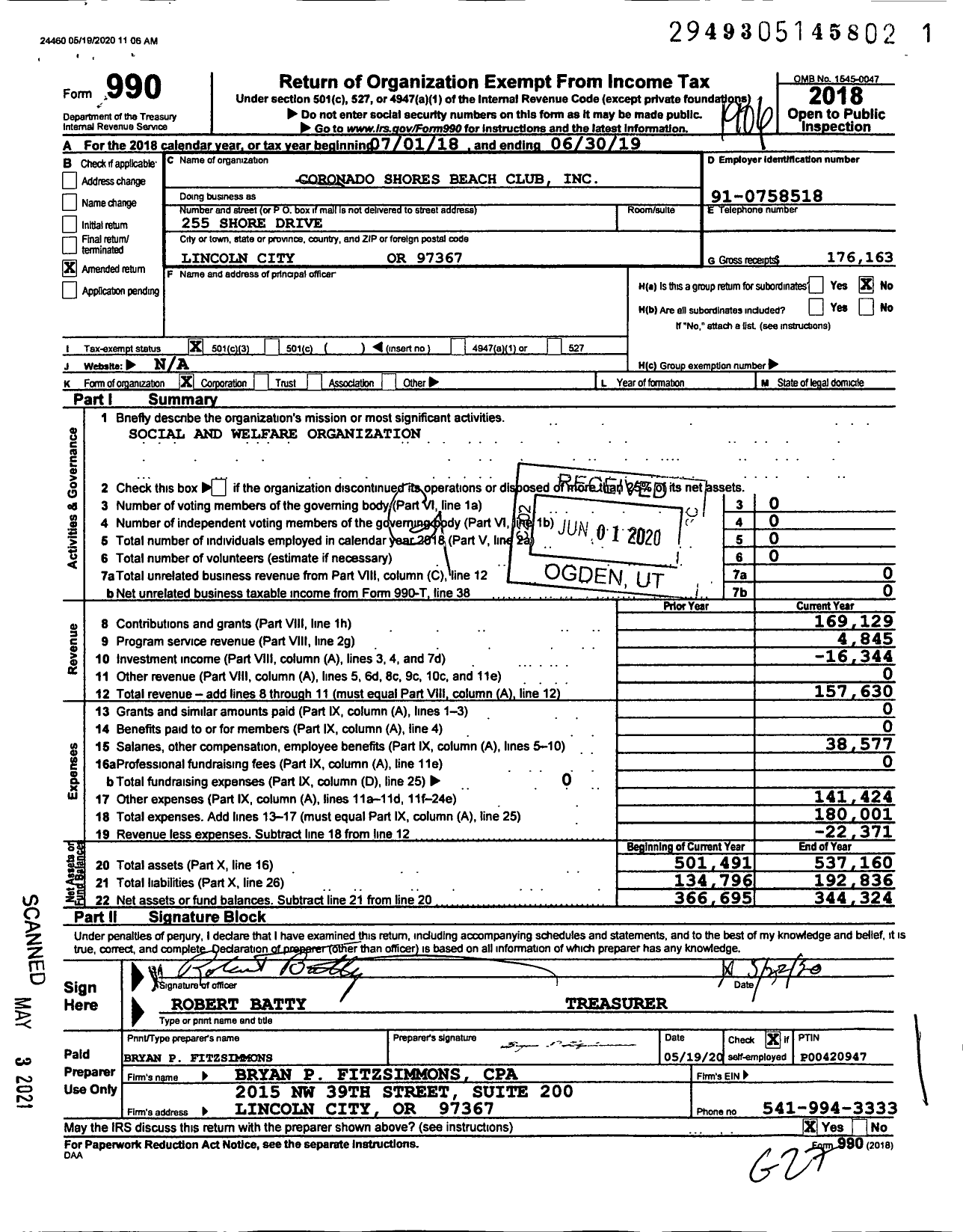 Image of first page of 2018 Form 990 for Coronado Shores Beach Club