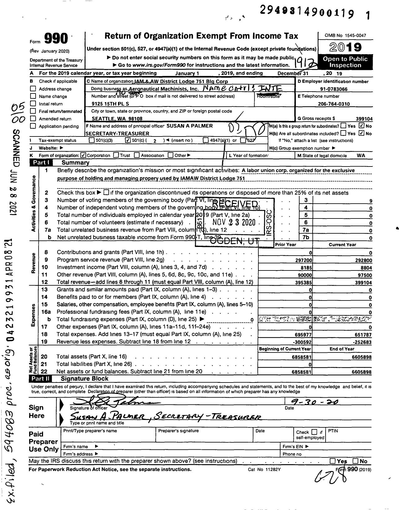 Image of first page of 2019 Form 990O for International Association of Machinists and Aerospace Workers - Aeronautical Machinists