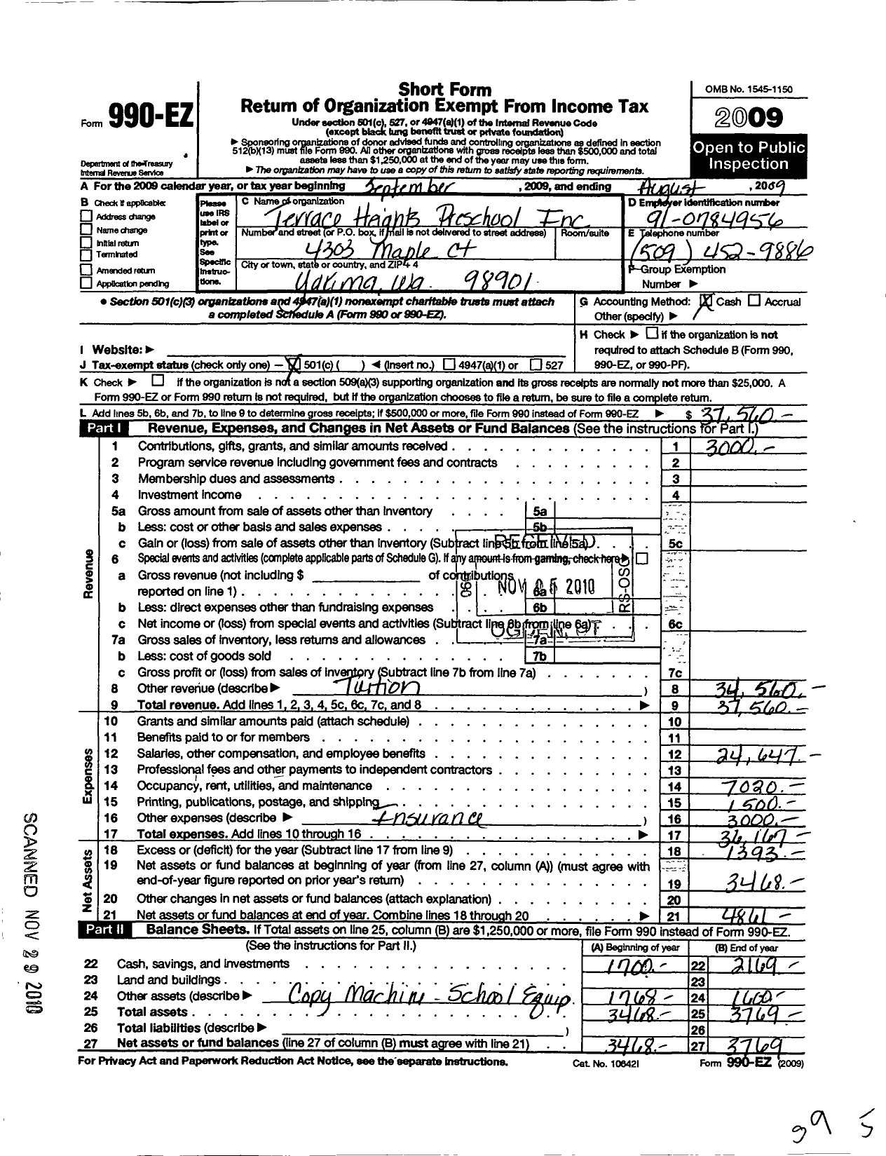 Image of first page of 2008 Form 990EO for Terrace Heights Preschool