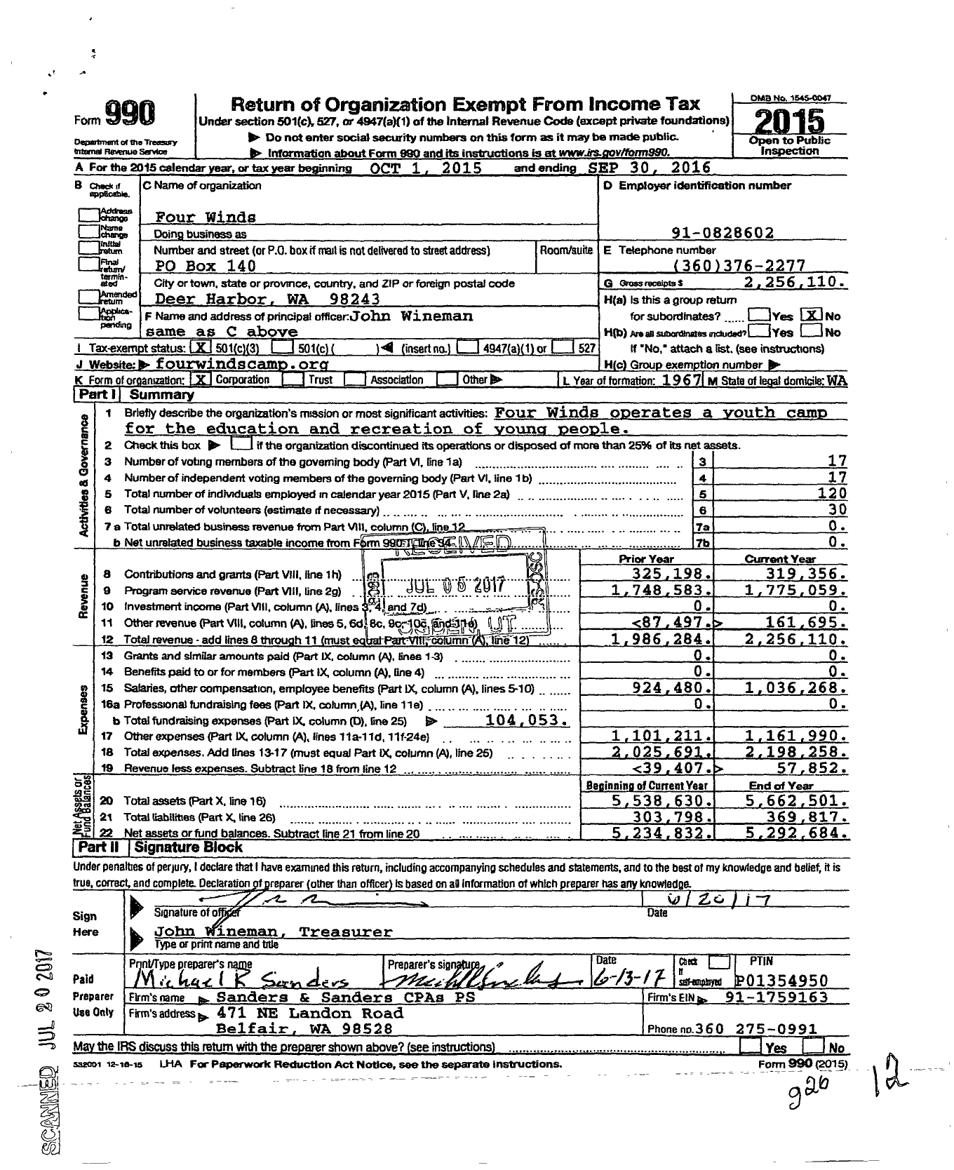 Image of first page of 2015 Form 990 for Four Winds