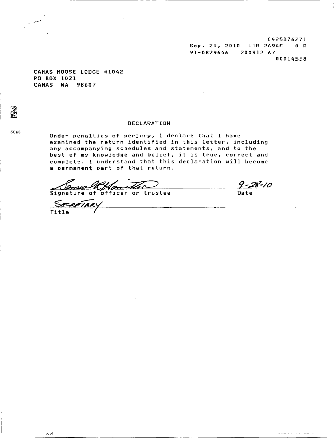 Image of first page of 2009 Form 990OR for Loyal Order of Moose - 1042