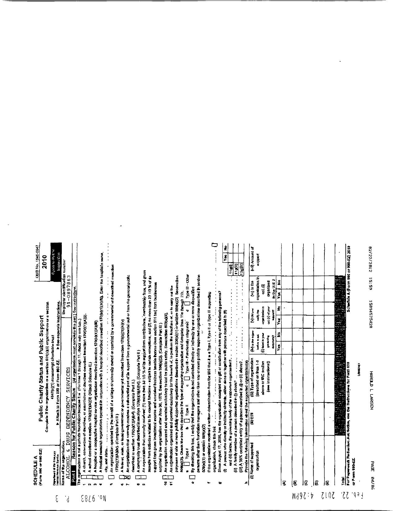 Image of first page of 2010 Form 990R for Alcohol and Drug Dependency Services