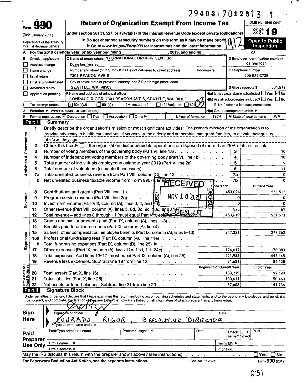 Image of first page of 2019 Form 990 for International Drop in Center