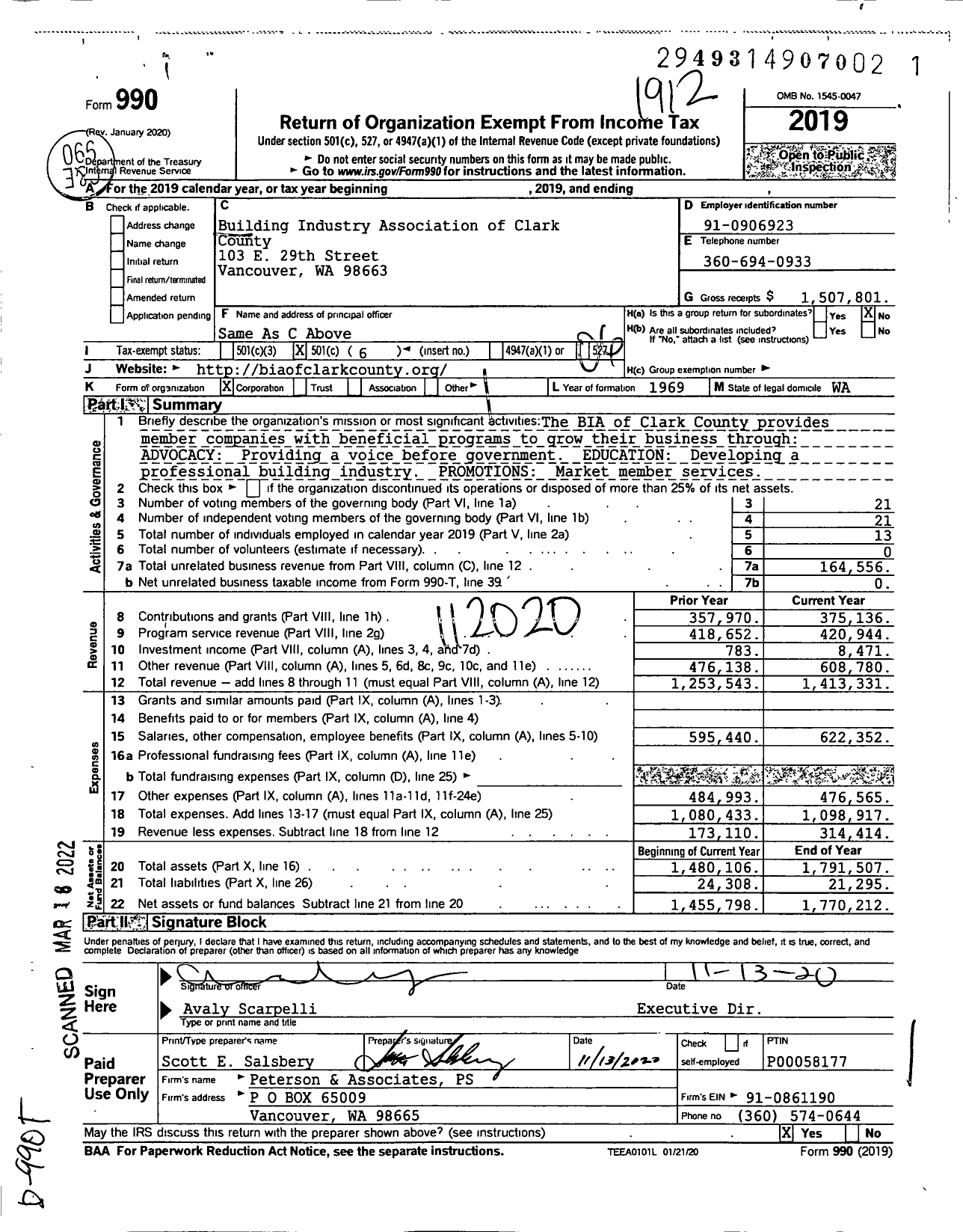 Image of first page of 2019 Form 990O for Building Industry Association of Clark County