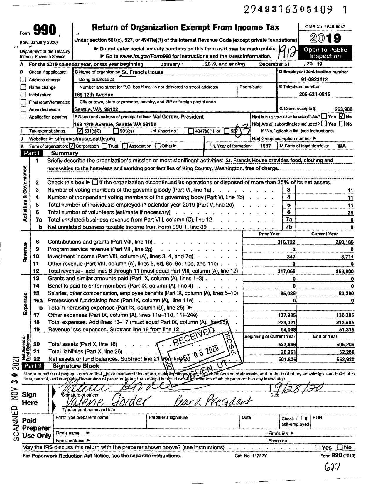 Image of first page of 2019 Form 990 for St Francis House