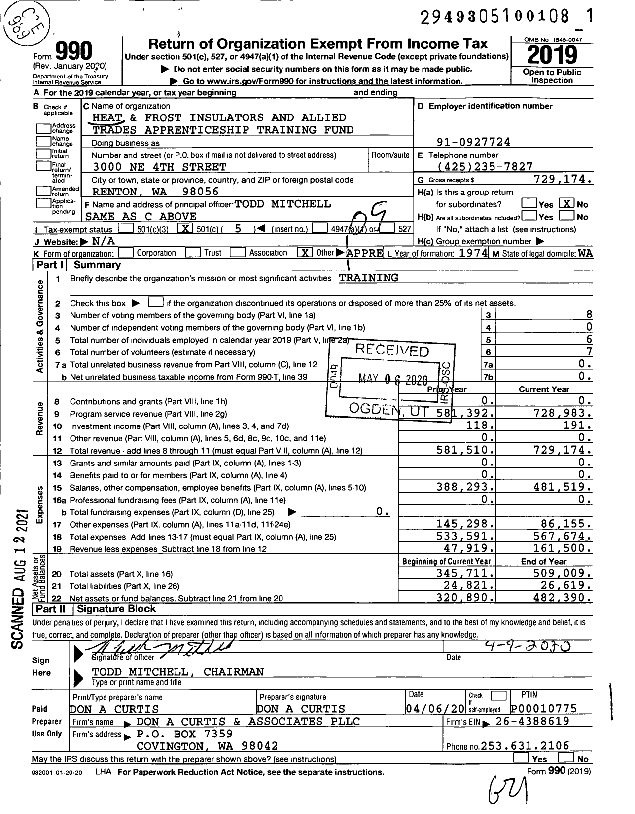 Image of first page of 2019 Form 990O for Heat and Frost Insulators and Allied Trades Apprenticeship Training Fund