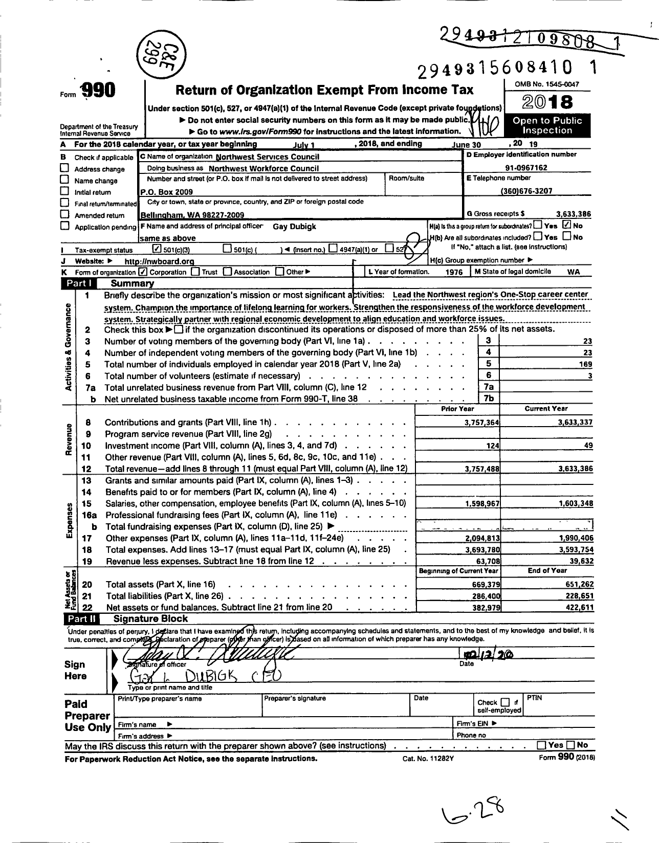 Image of first page of 2018 Form 990 for Northwest Workforce Council