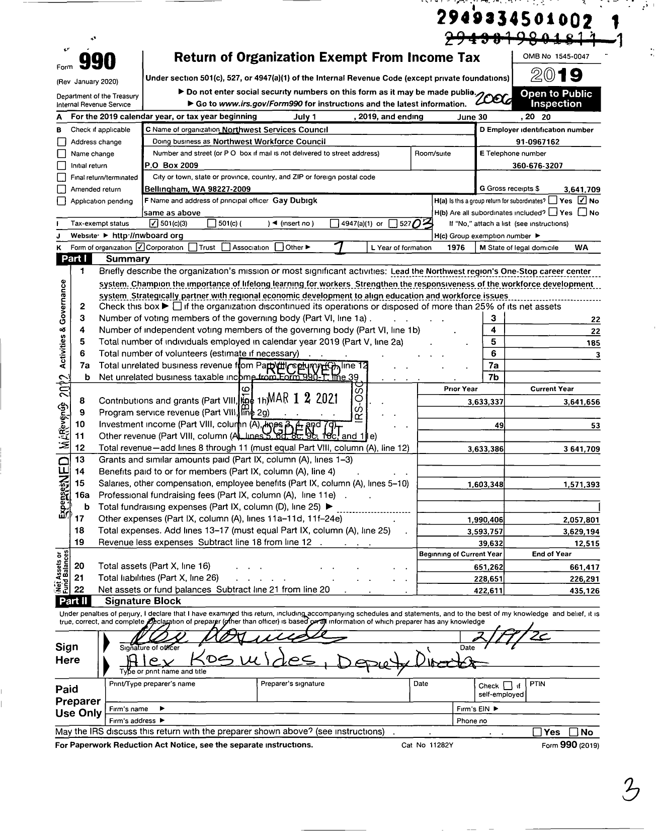 Image of first page of 2019 Form 990 for Northwest Workforce Council