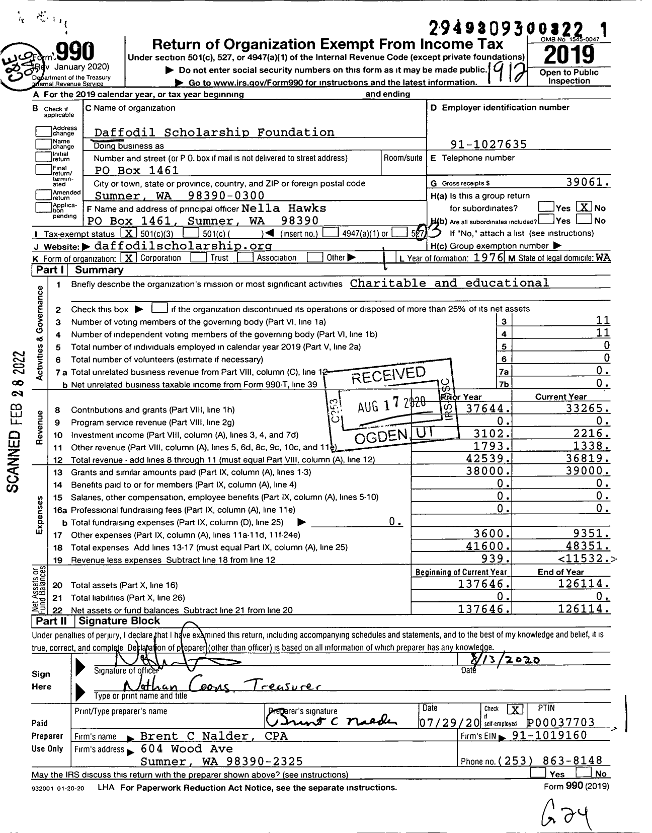Image of first page of 2019 Form 990 for Daffodil Scholarship Foundation