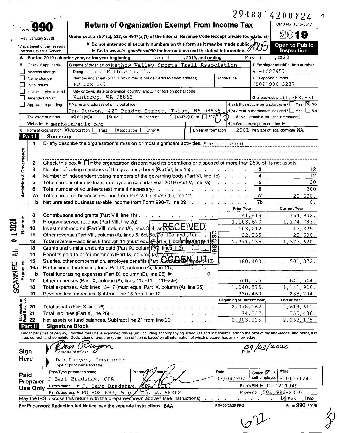 Image of first page of 2019 Form 990 for Methow Trails