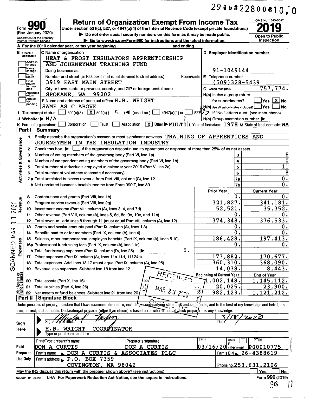 Image of first page of 2019 Form 990O for Heat and Frost Insulators Apprentices and Journeyman Training Fund