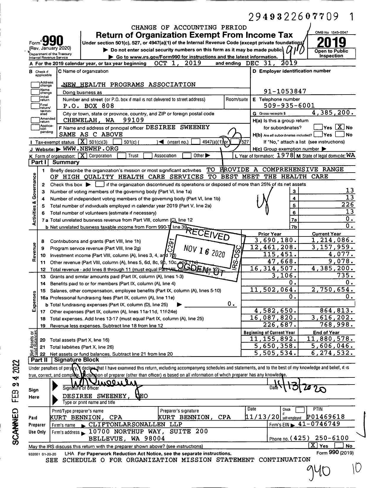 Image of first page of 2019 Form 990 for New Health Programs Association