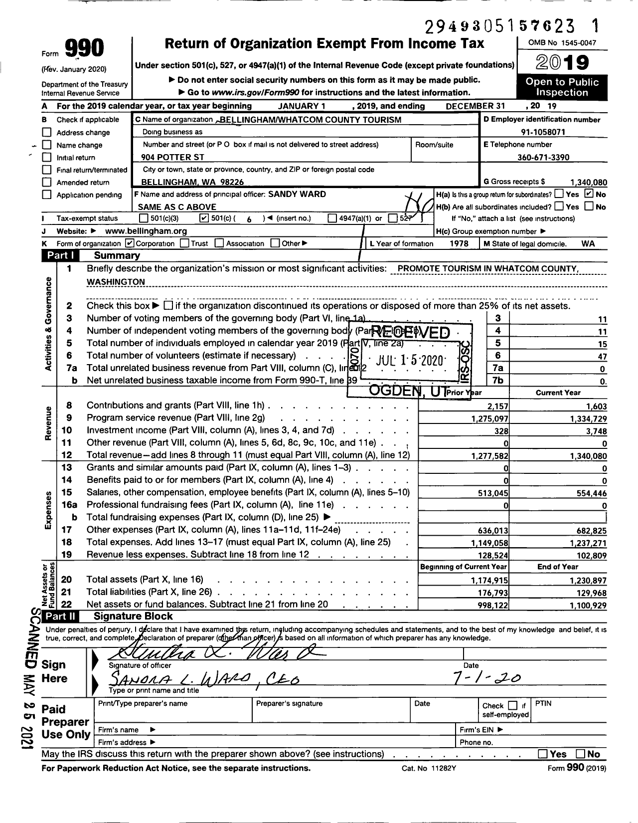 Image of first page of 2019 Form 990O for Bellingham Whatcom County Tourism