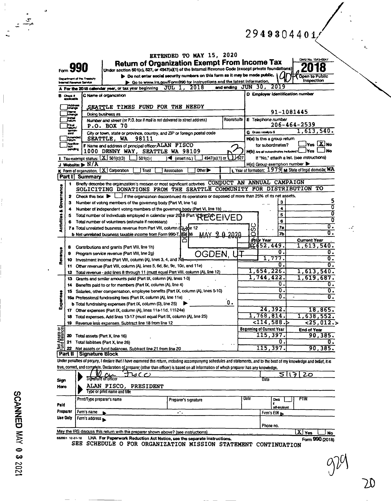 Image of first page of 2018 Form 990 for Seattle Times Fund for the Needy
