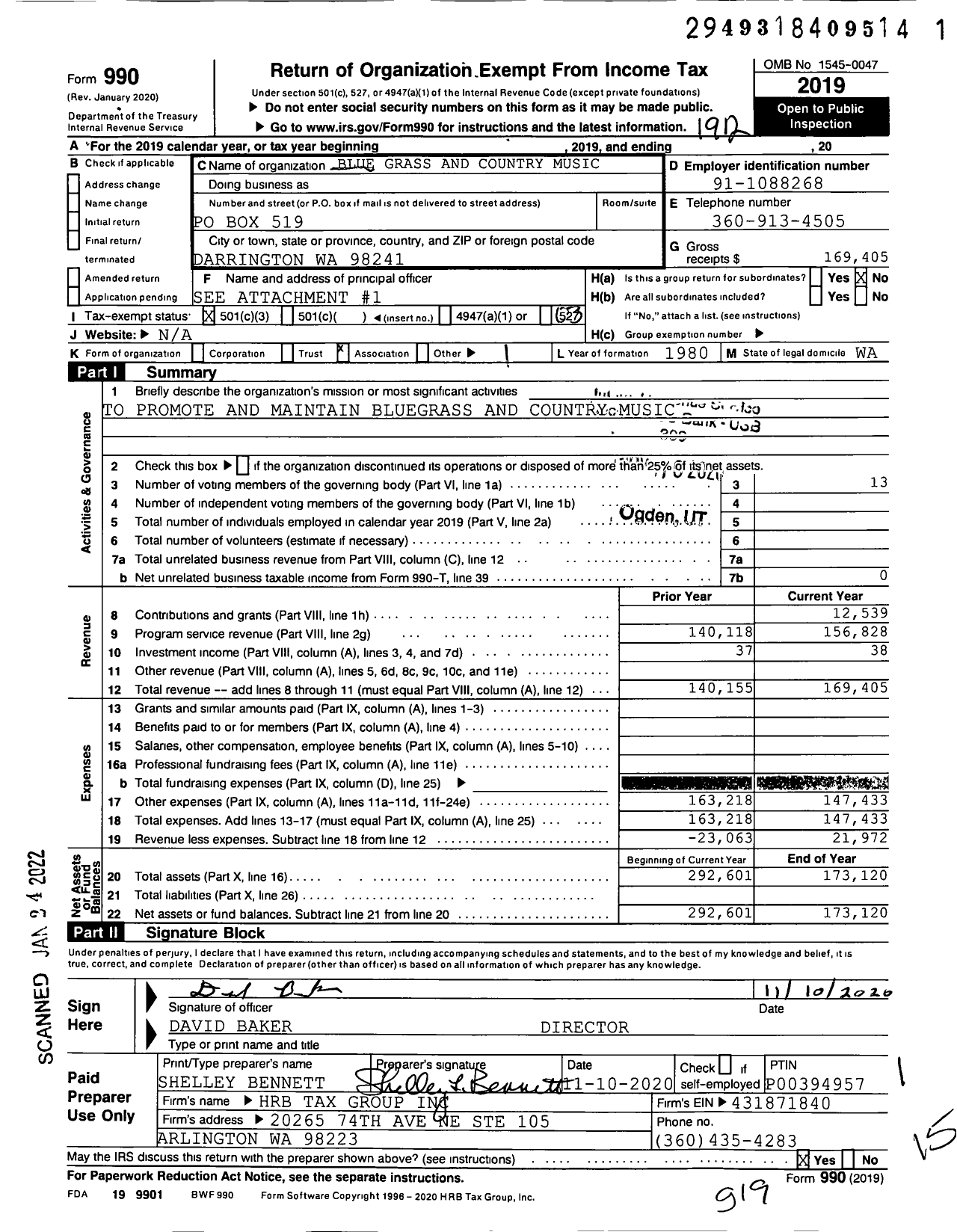 Image of first page of 2019 Form 990 for Blue Grass and Country Music