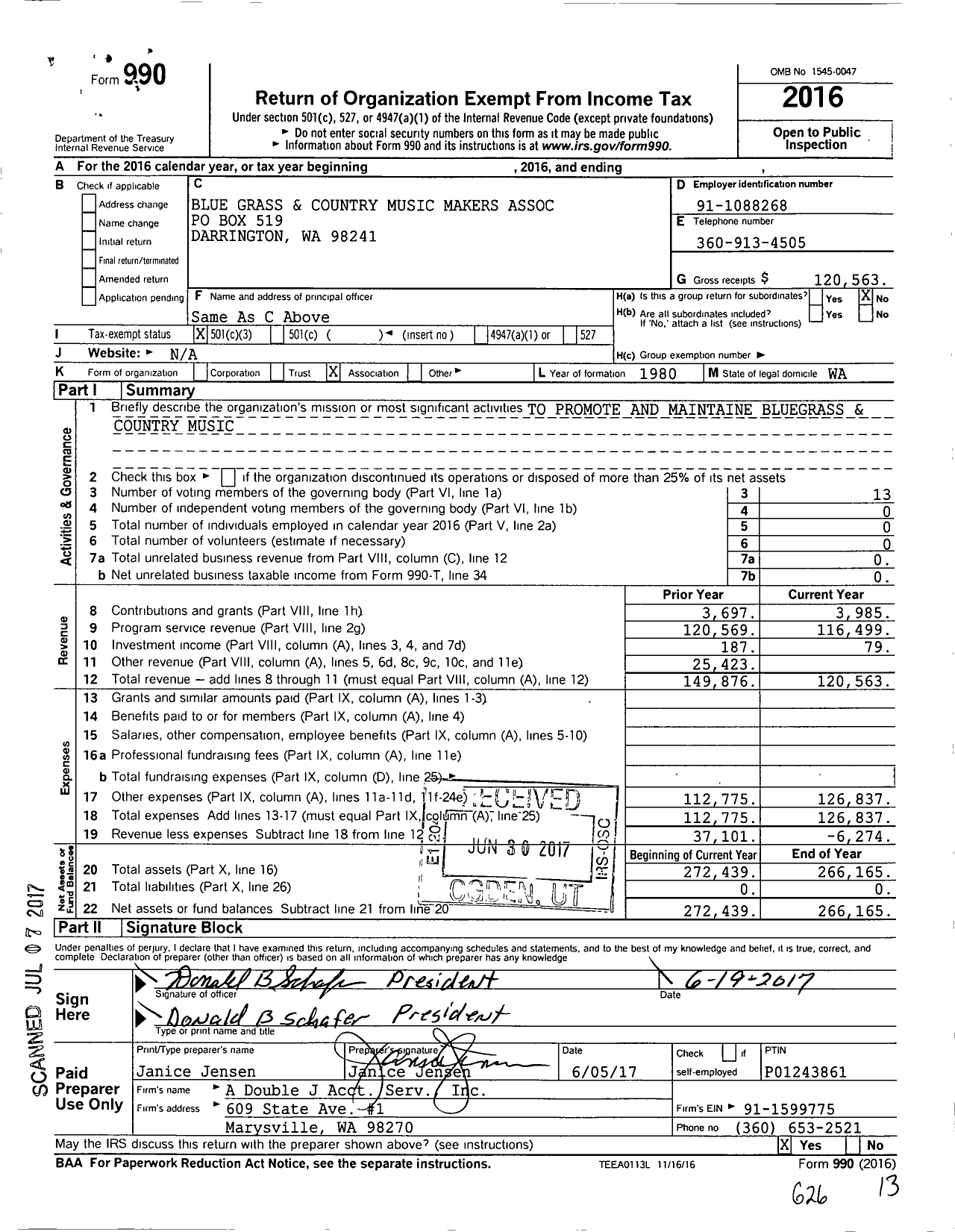 Image of first page of 2016 Form 990 for Blue Grass and Country Music