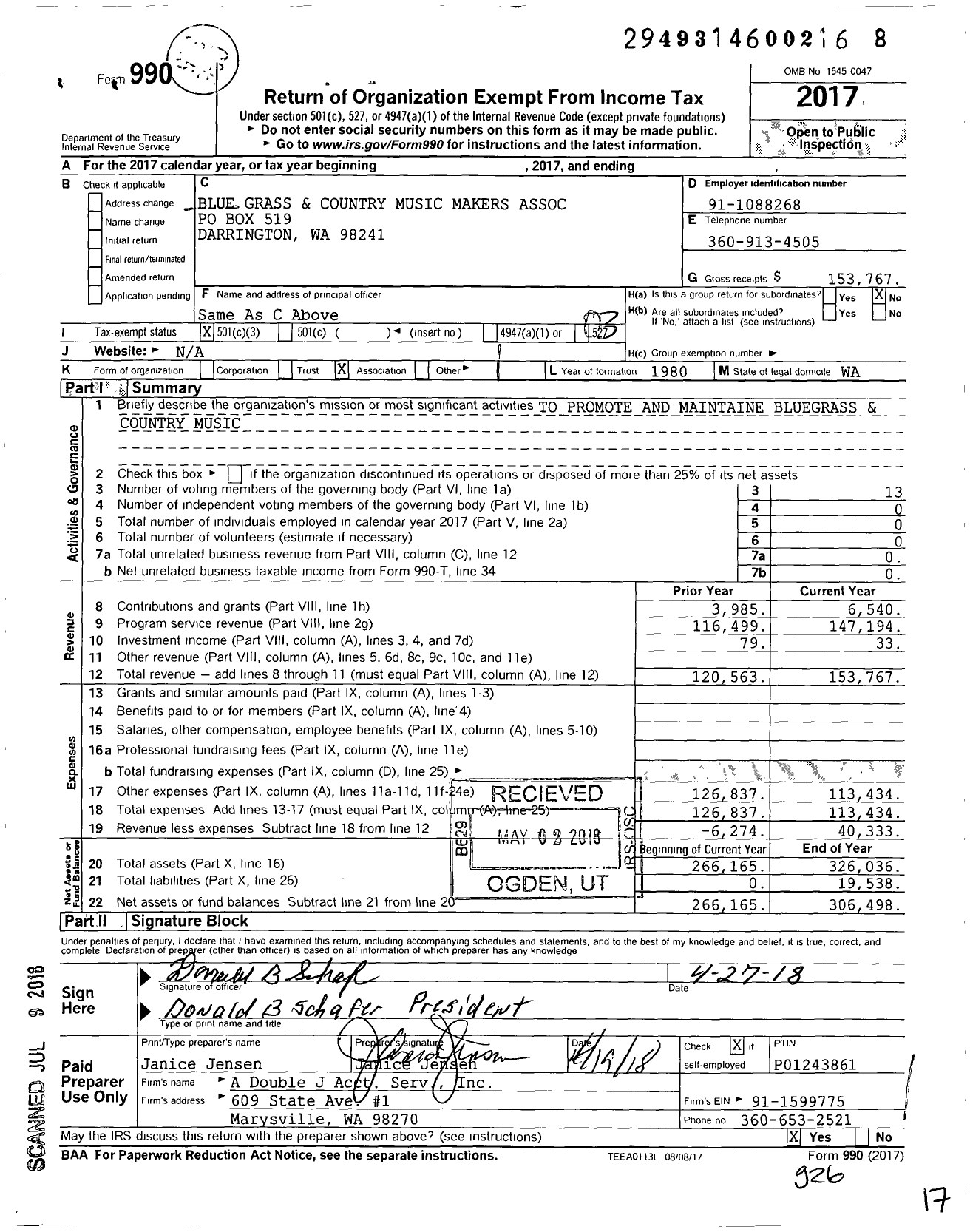 Image of first page of 2017 Form 990 for Blue Grass and Country Music