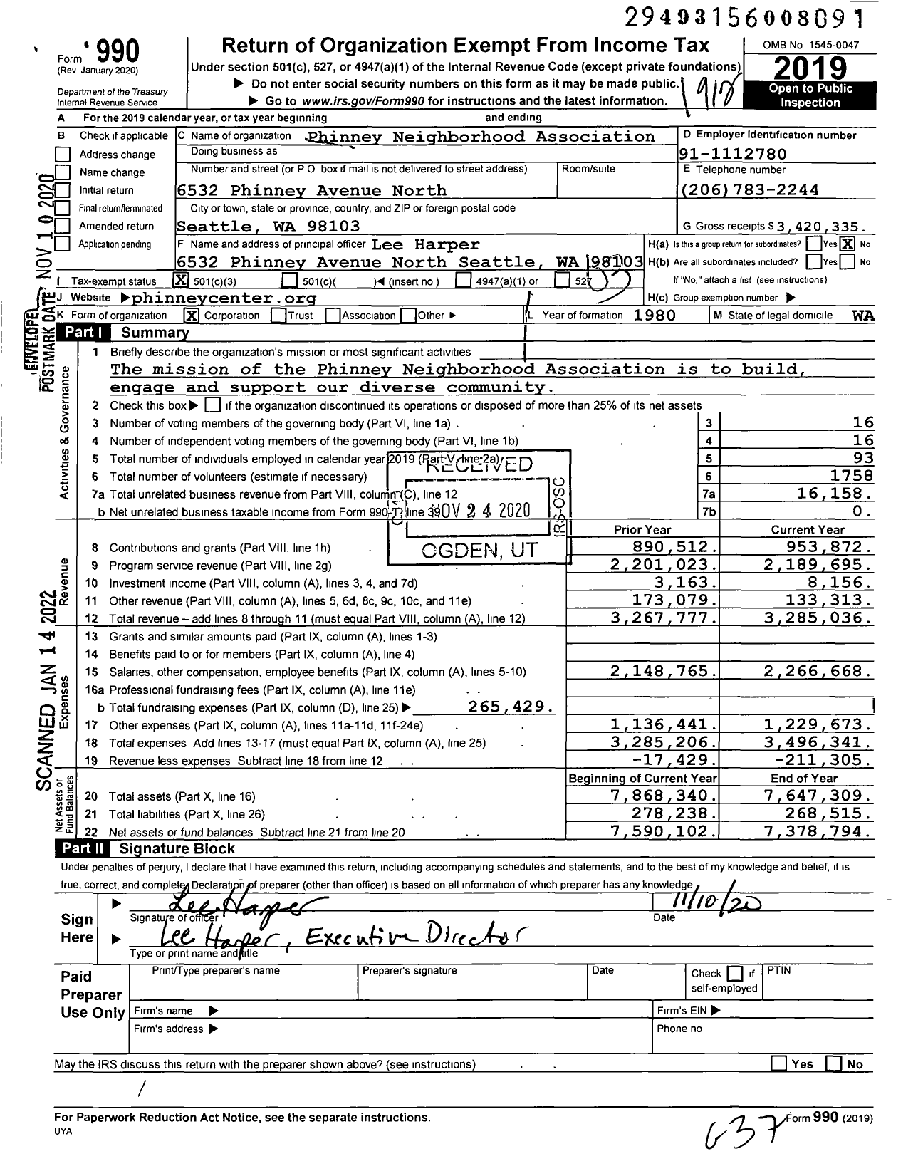 Image of first page of 2019 Form 990 for Phinney Neighborhood Association