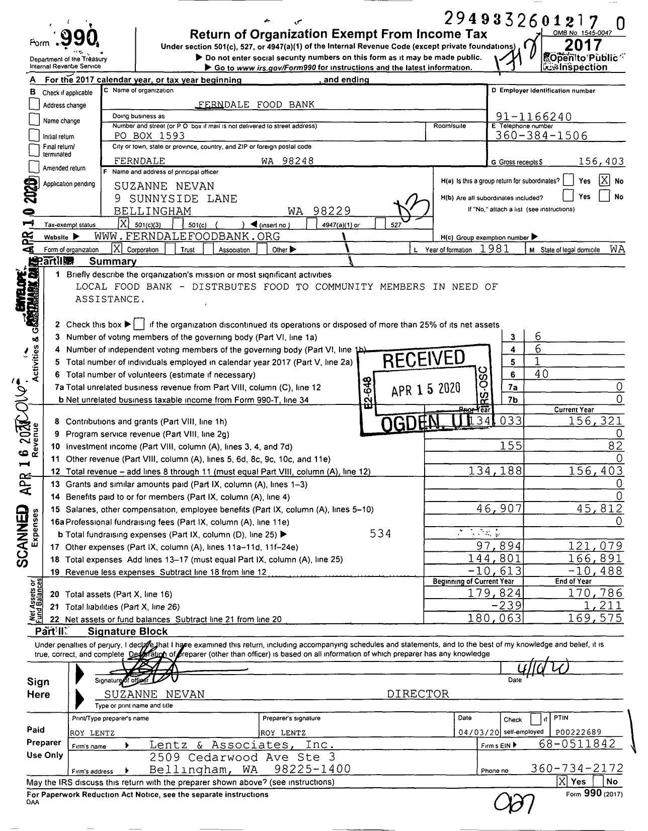 Image of first page of 2017 Form 990 for Ferndale Food Bank