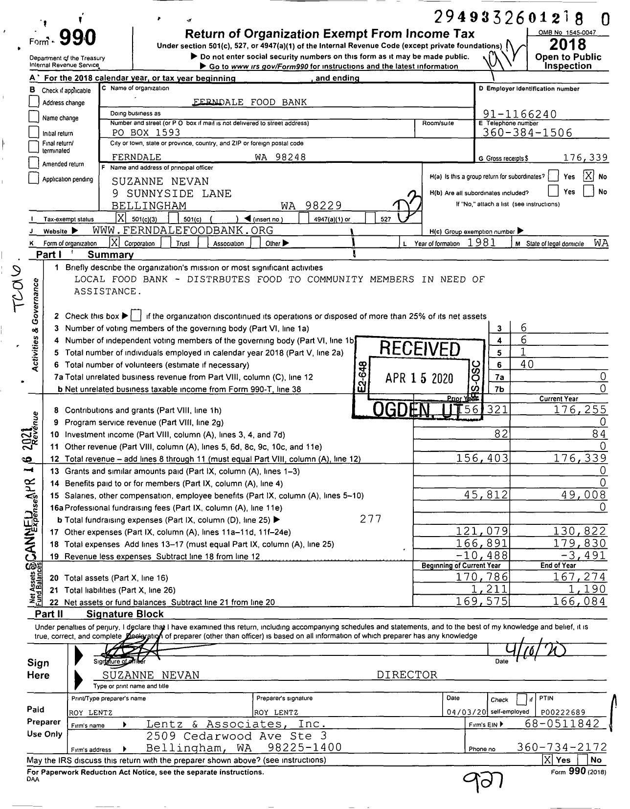 Image of first page of 2019 Form 990 for Ferndale Food Bank