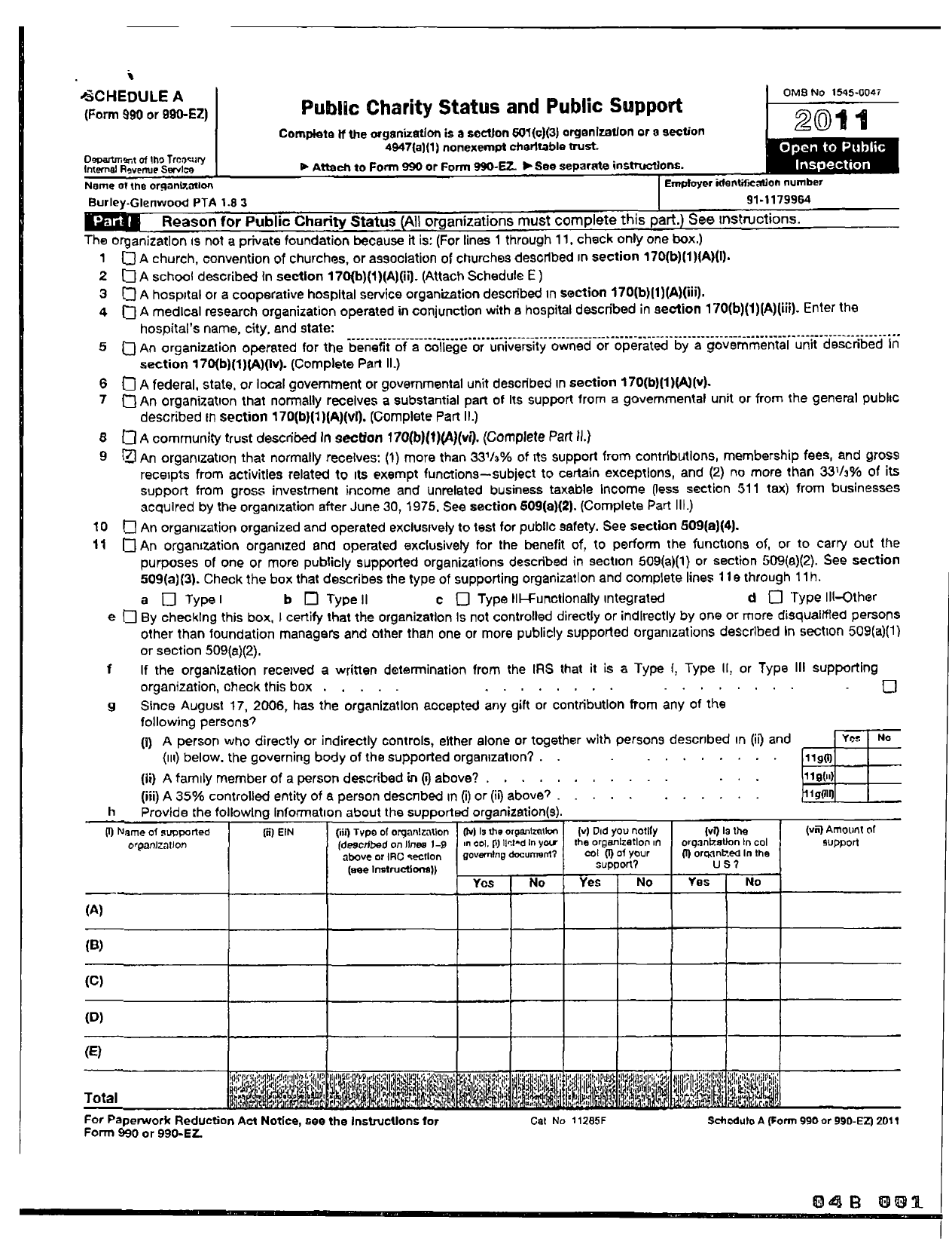 Image of first page of 2011 Form 990ER for Burley Glenwood Ptso