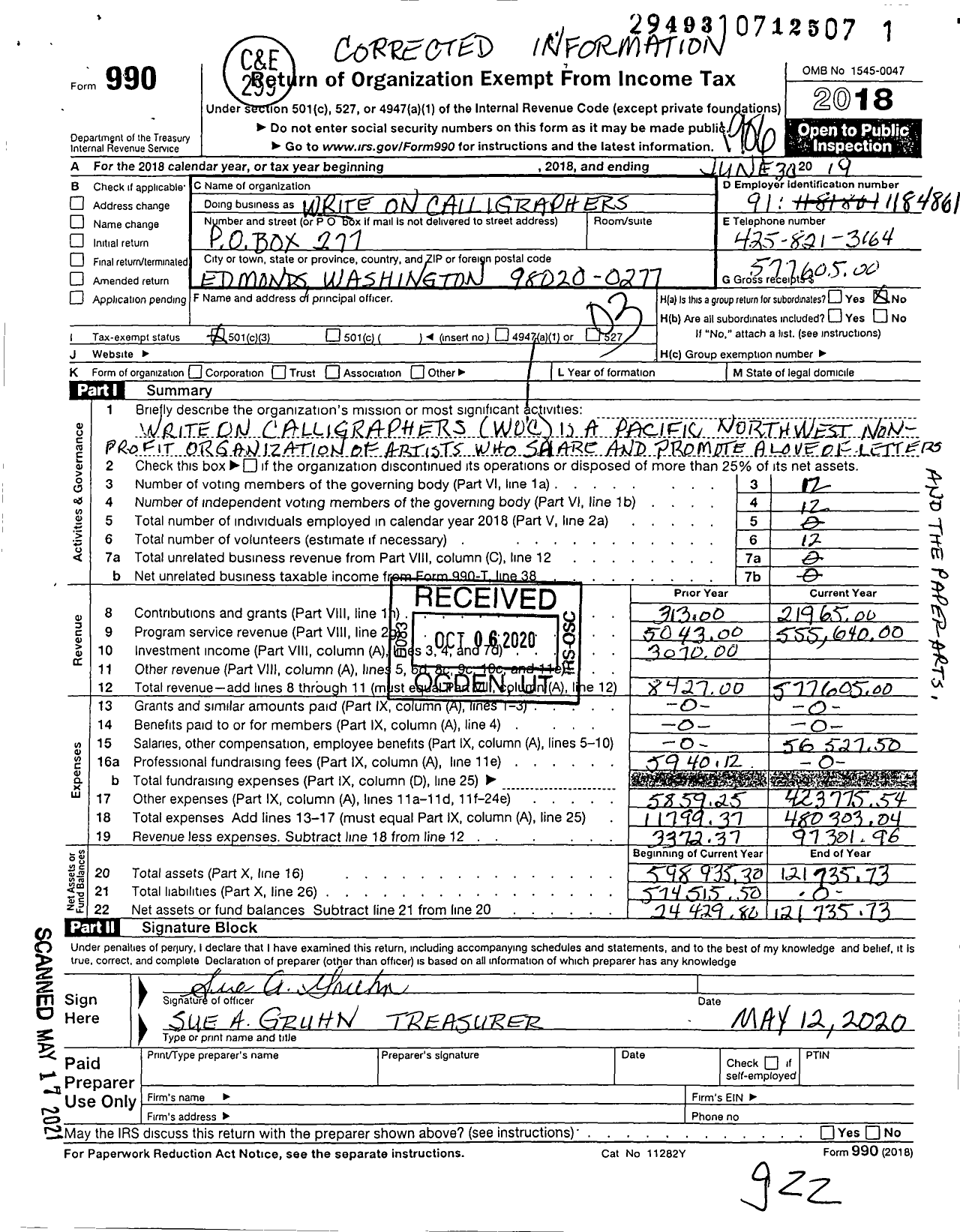 Image of first page of 2018 Form 990 for Write on Calligraphers