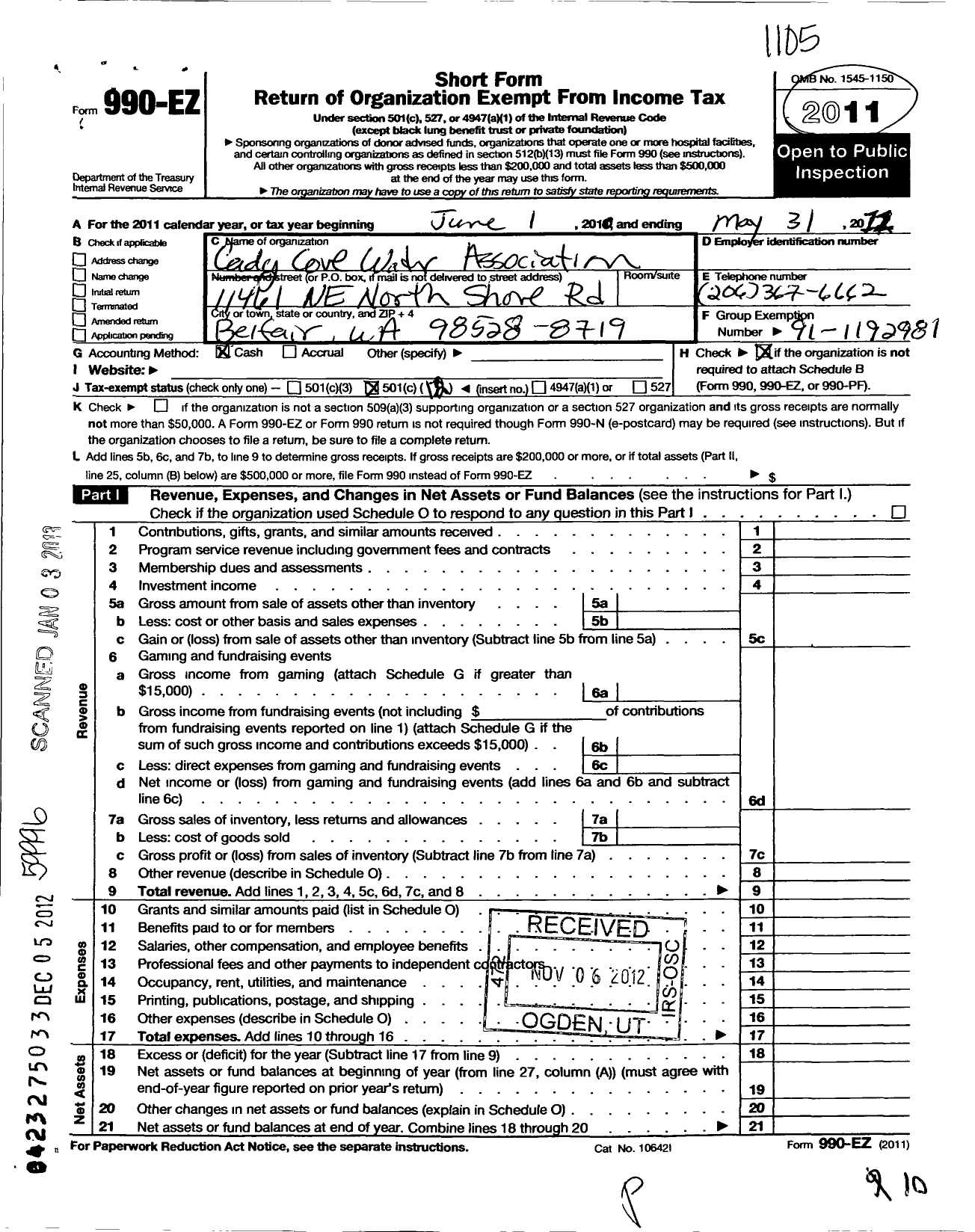Image of first page of 2010 Form 990EO for Cadys Cove Water Association