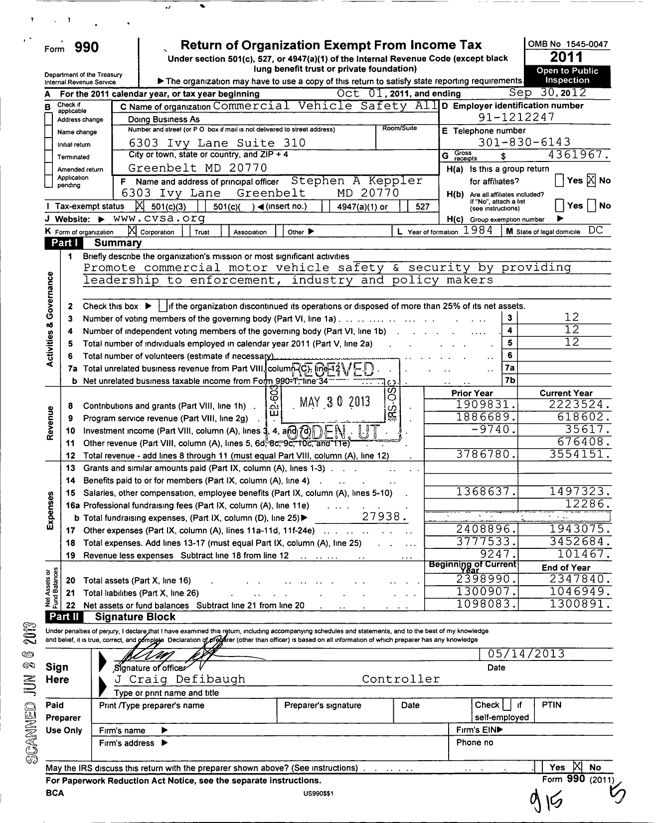 Image of first page of 2011 Form 990 for Commercial Vehicle Safety All