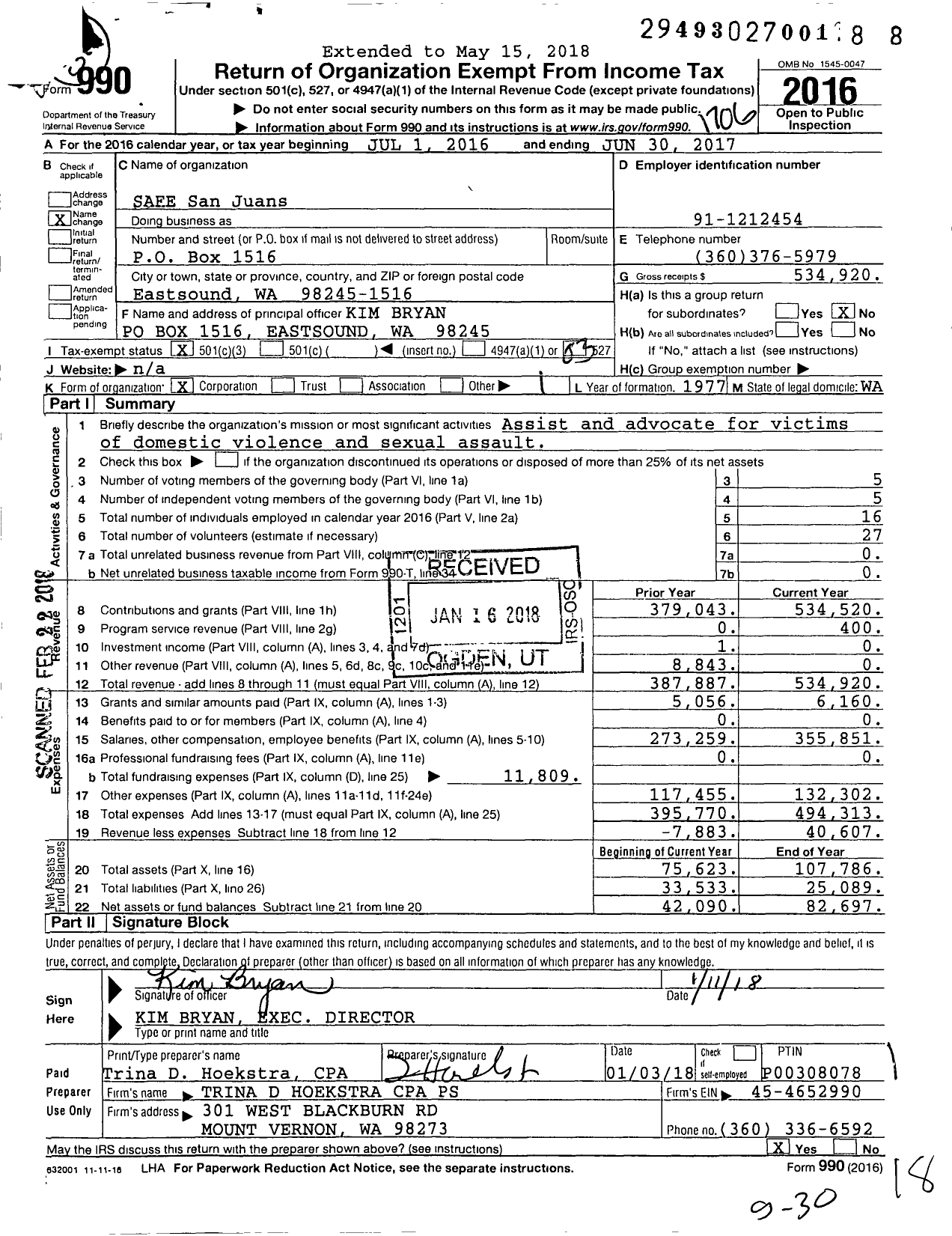 Image of first page of 2016 Form 990 for SAFE San Juans