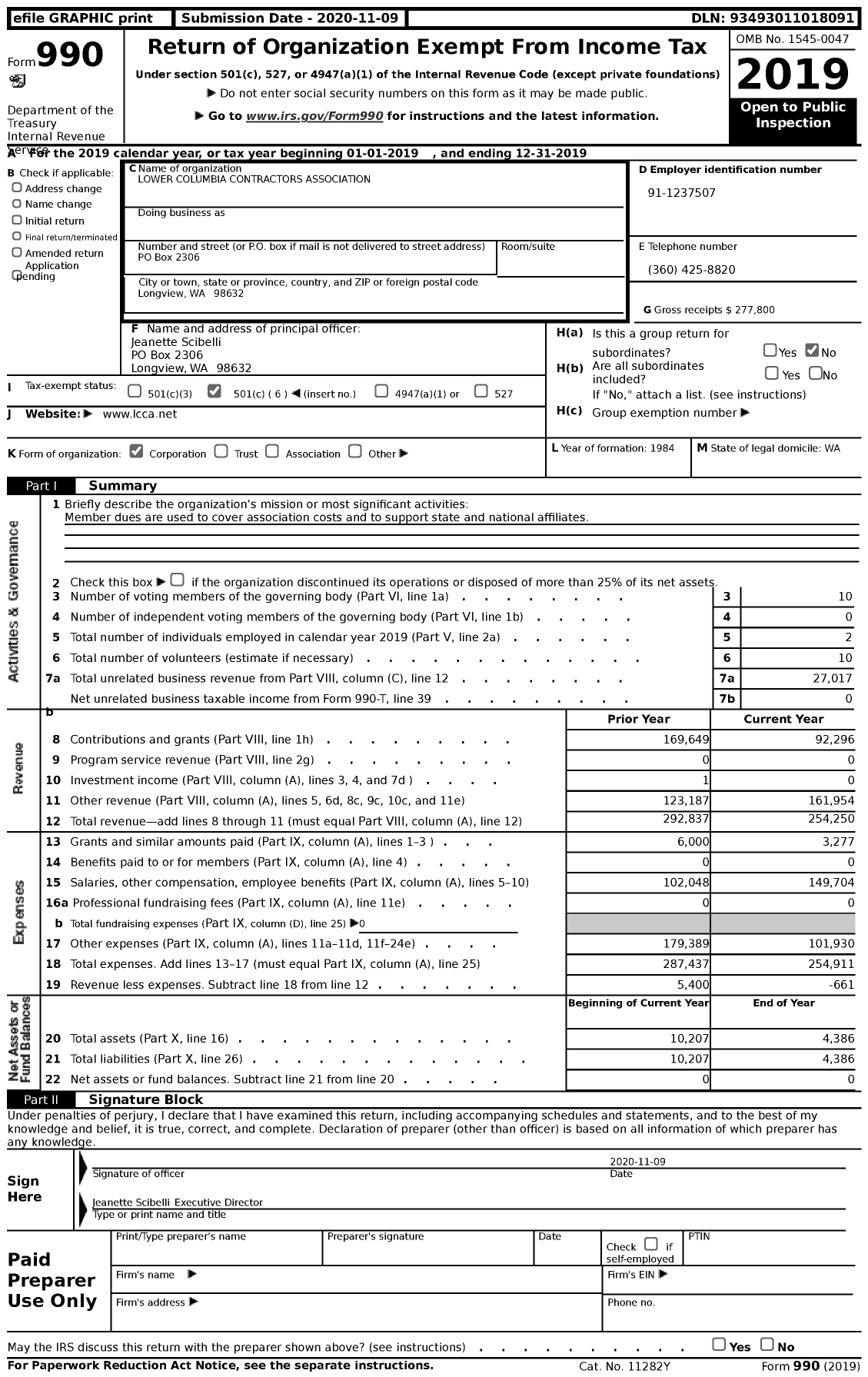 Image of first page of 2019 Form 990 for Lower Columbia Contractors Association