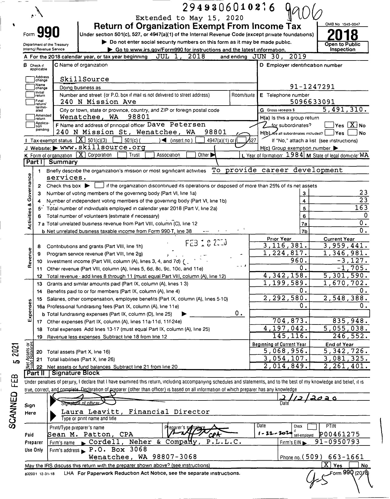 Image of first page of 2018 Form 990 for SkillSource