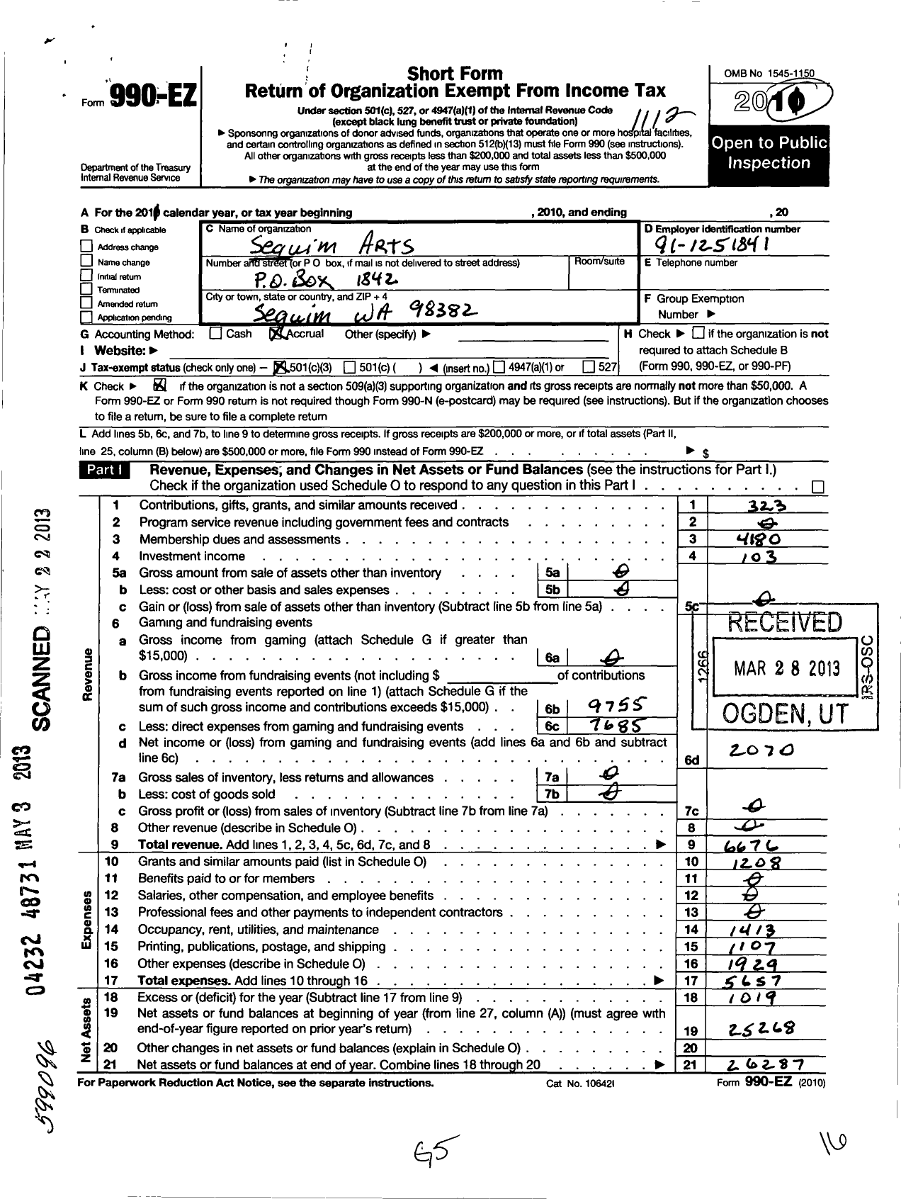 Image of first page of 2011 Form 990EZ for Olympic Peninsula Art Association