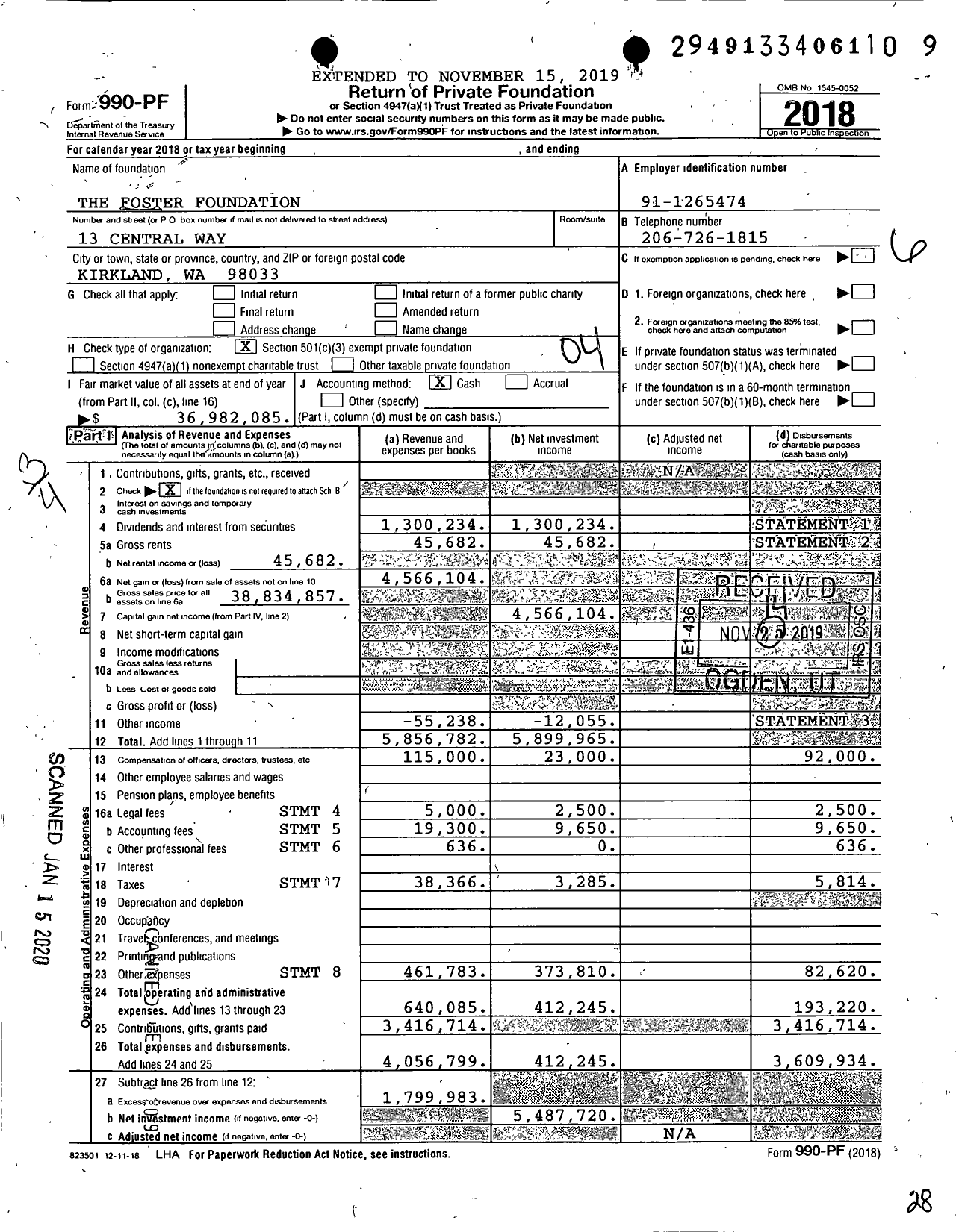 Image of first page of 2018 Form 990PF for The Foster Foundation