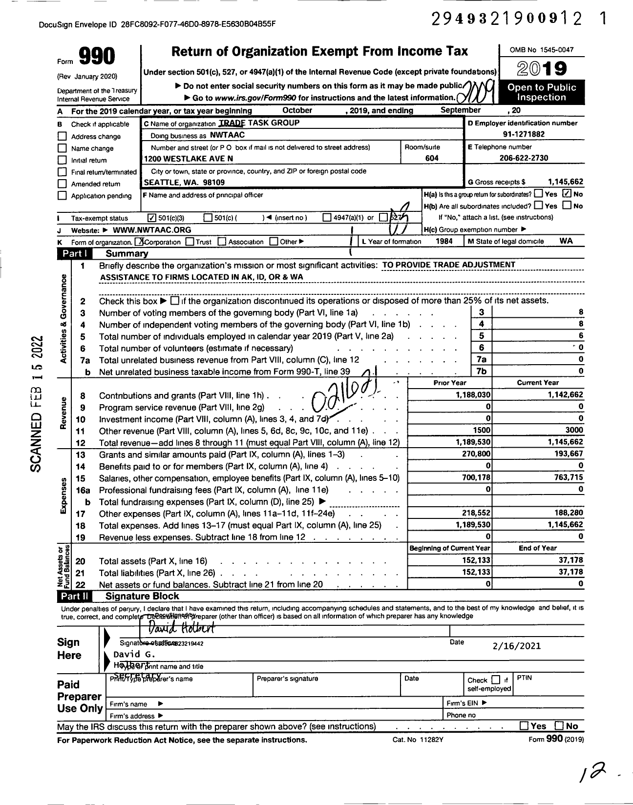 Image of first page of 2019 Form 990 for Northwest Trade Adjustment Assistance Center (NWTAAC)