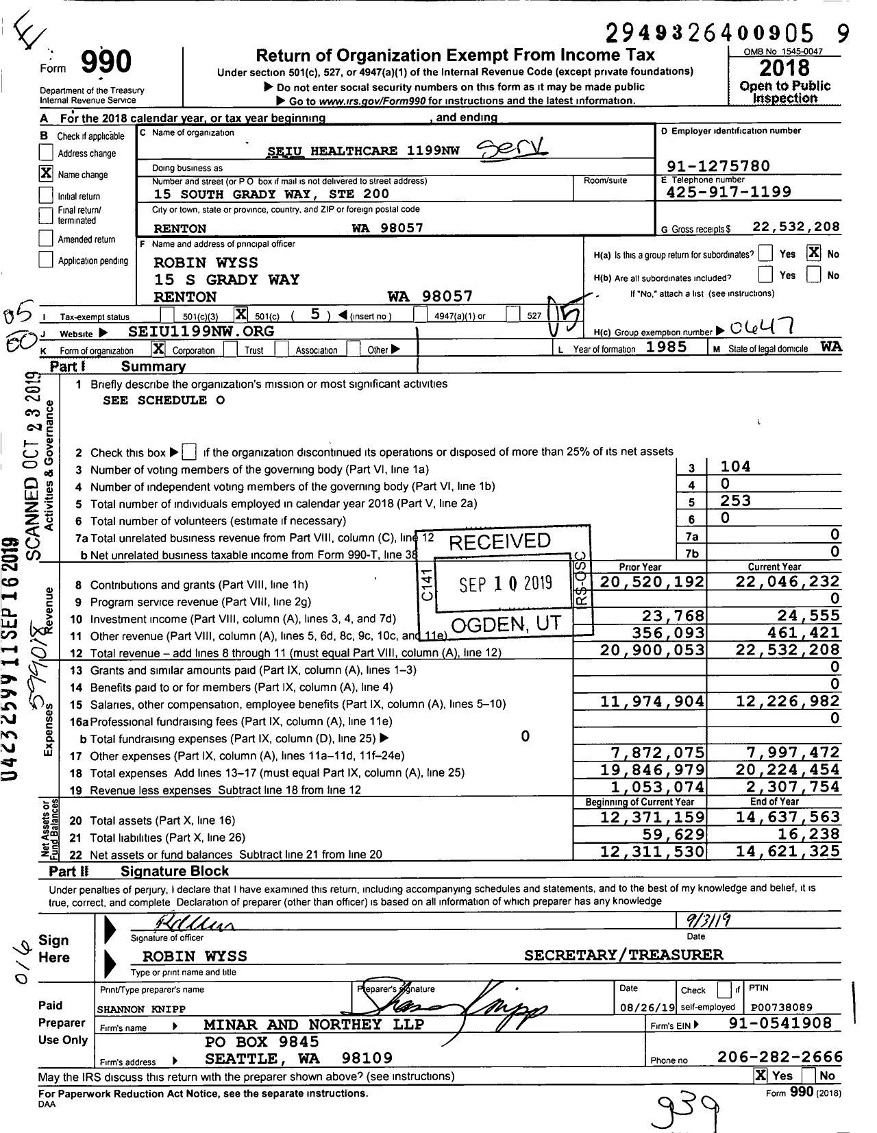 Image of first page of 2018 Form 990O for Service Employees International Union - 1199 Seiu Healthcare NW