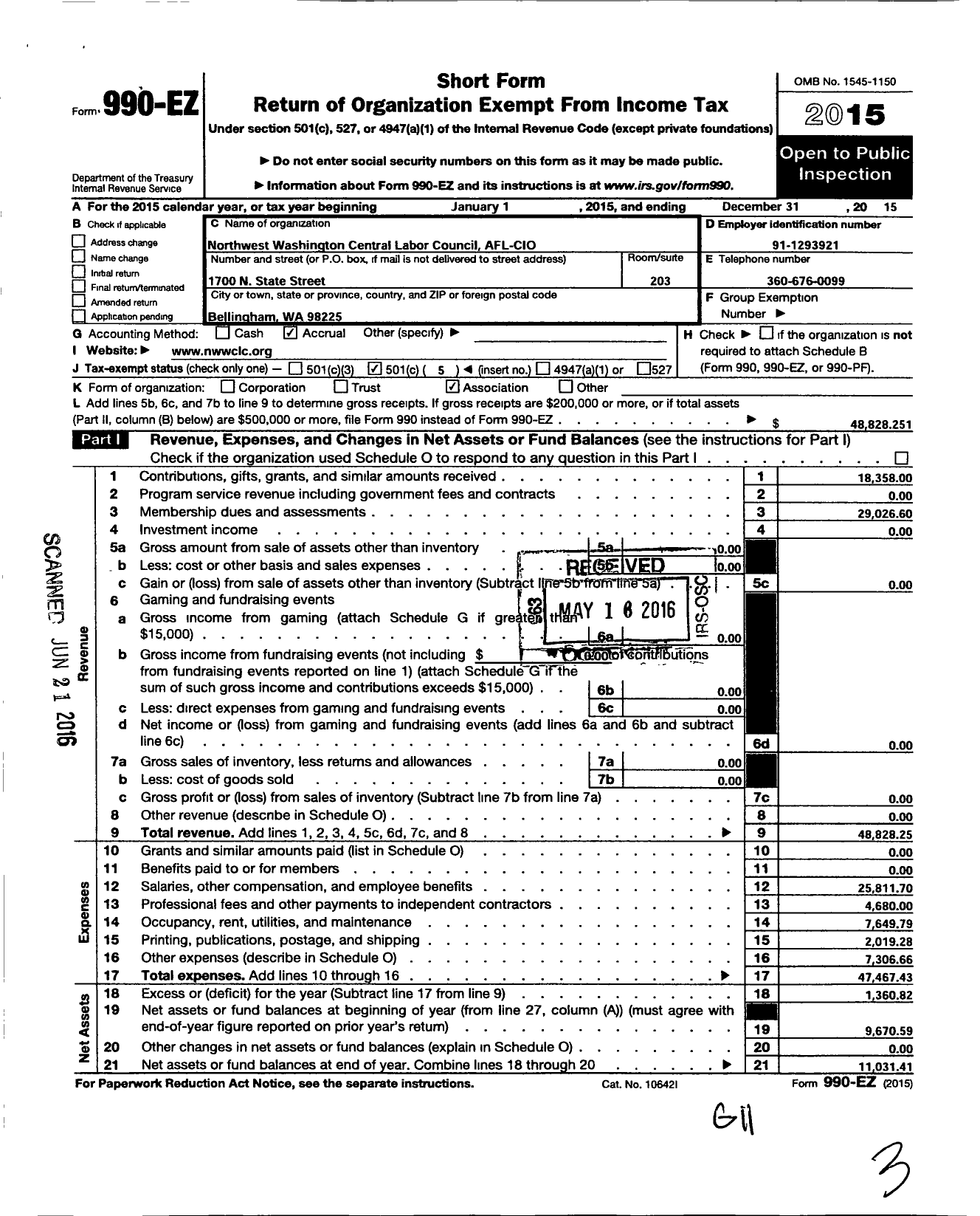 Image of first page of 2015 Form 990EO for American Federation of Labor and Congress of Industrial Orgs