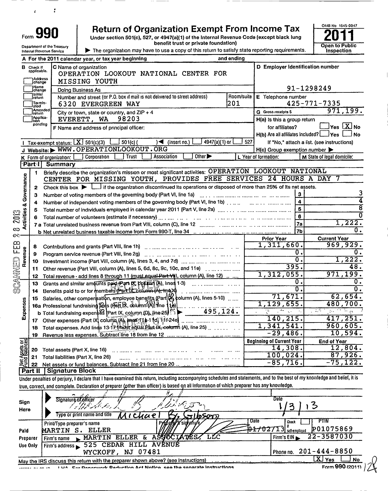 Image of first page of 2011 Form 990 for Operation Lookout National Center For Missing Youth