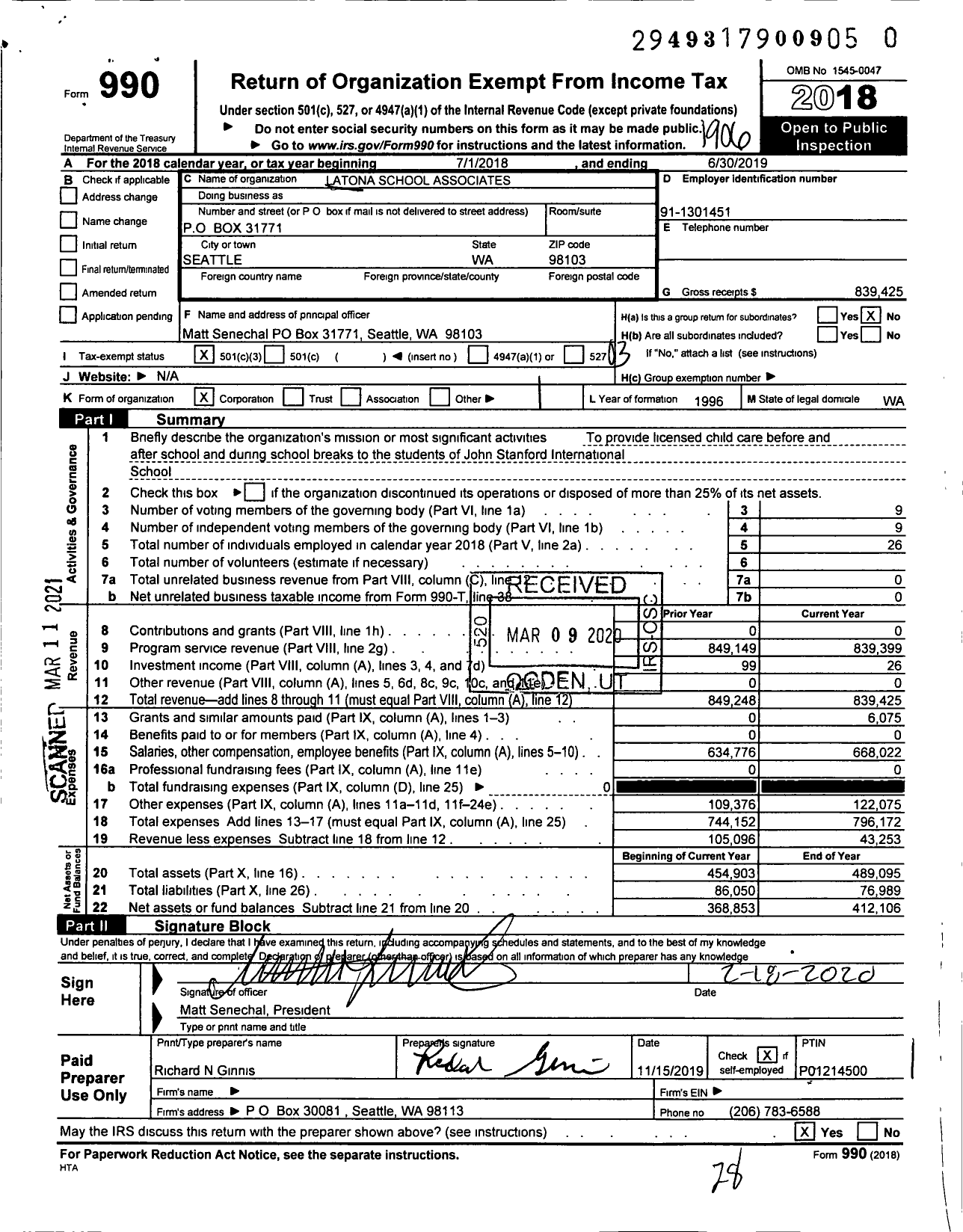 Image of first page of 2018 Form 990 for Latona School Associates