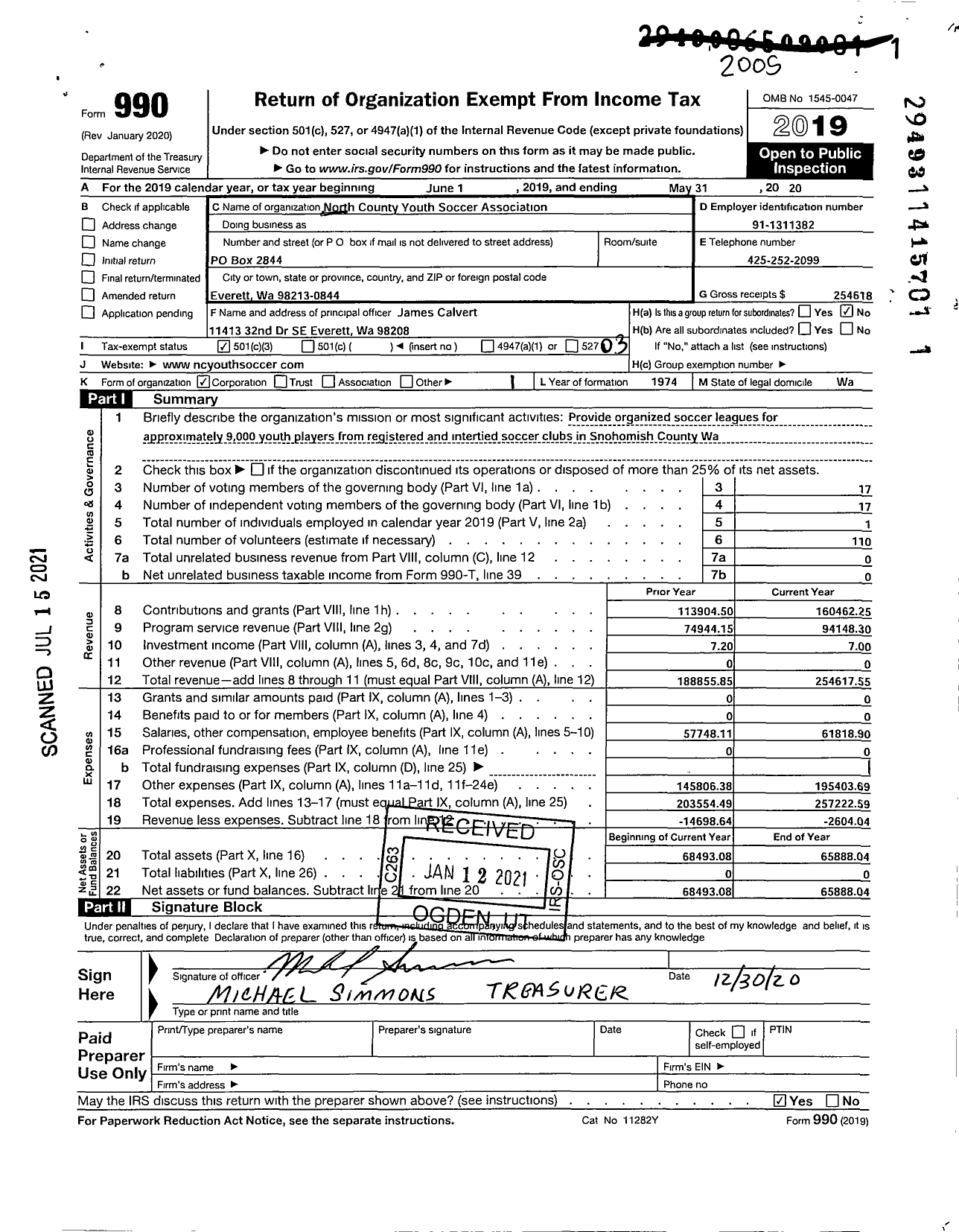 Image of first page of 2019 Form 990 for North County Youth Soccer Association