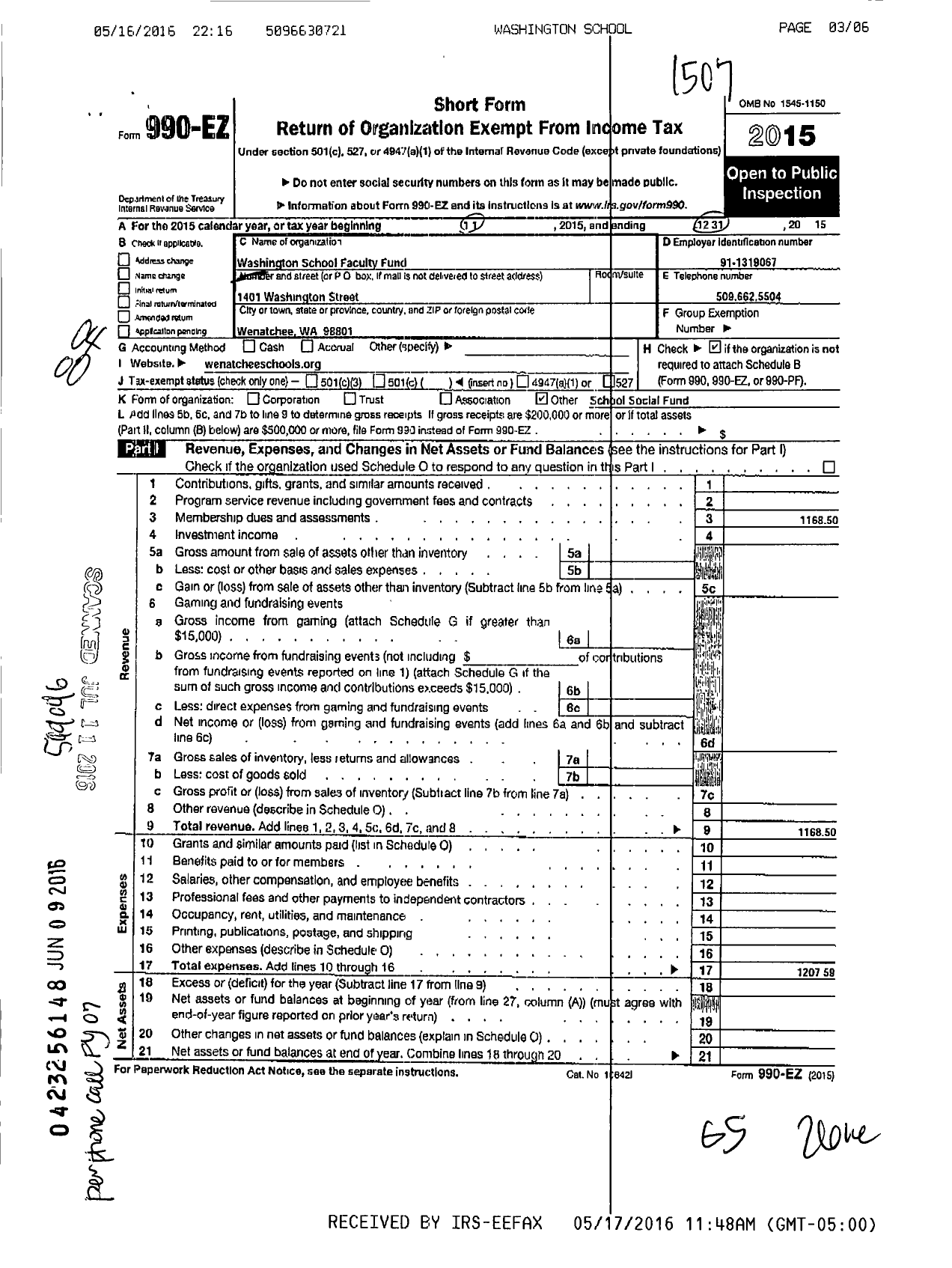 Image of first page of 2014 Form 990EO for Washington School Faculty Fund