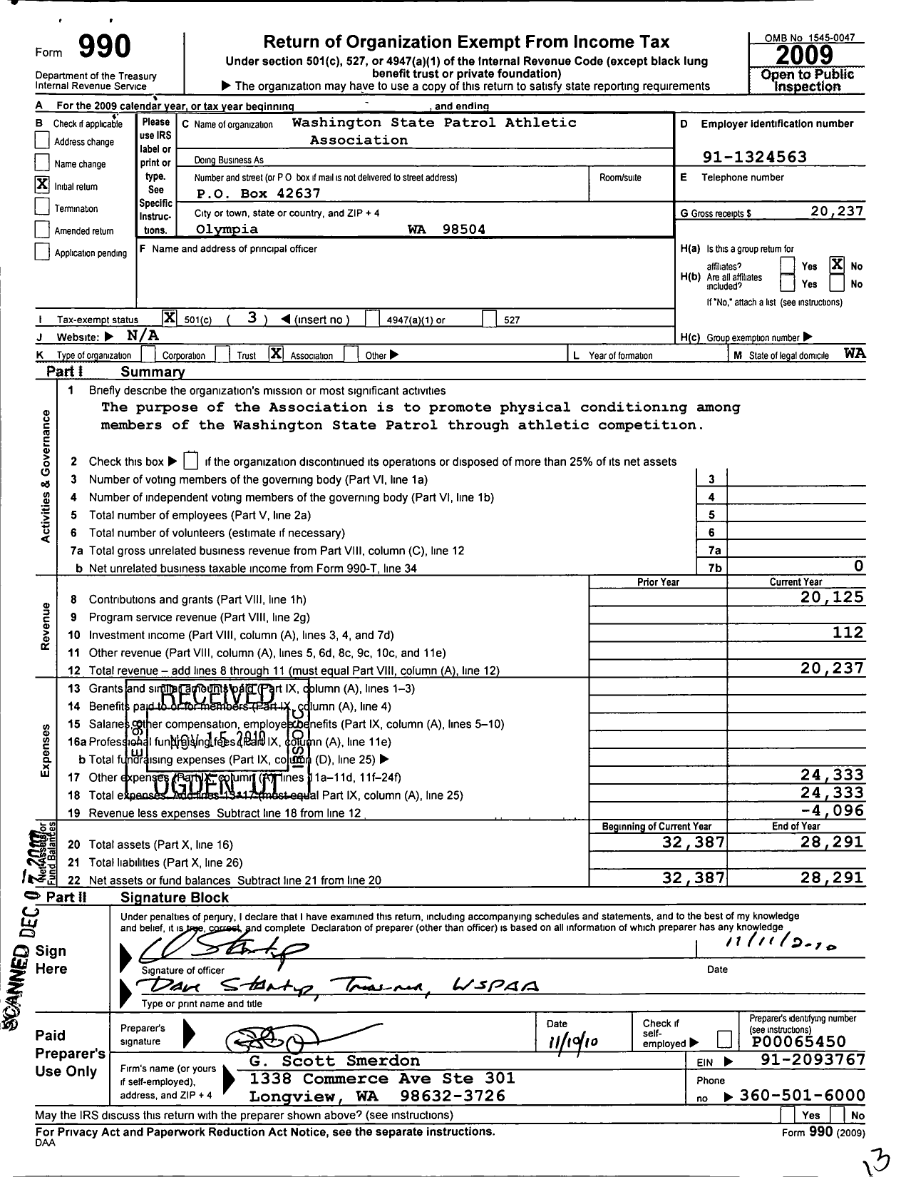 Image of first page of 2009 Form 990 for Washington State Patrol Athletic Association