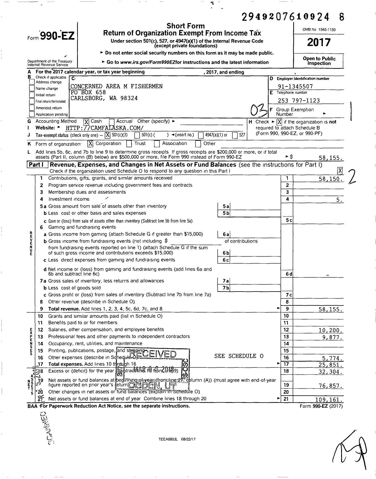 Image of first page of 2017 Form 990EZ for Concerned Area M Fisherman