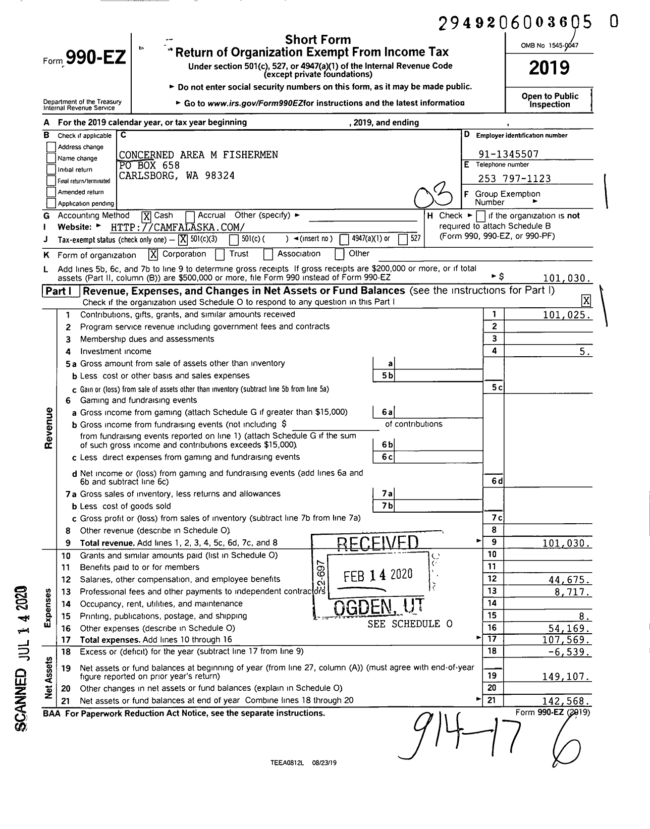 Image of first page of 2019 Form 990EZ for Concerned Area M Fisherman