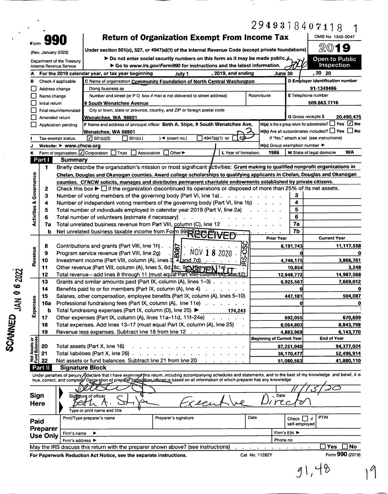 Image of first page of 2019 Form 990 for Community Foundation of NCW