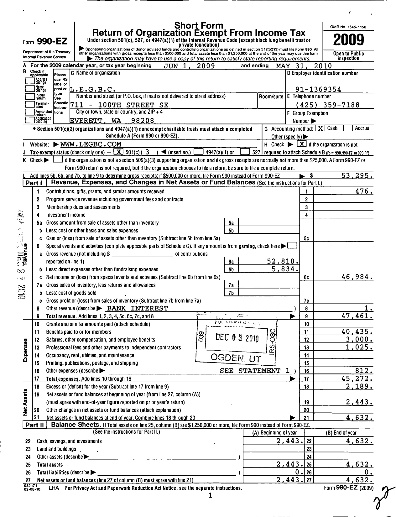 Image of first page of 2009 Form 990EZ for Leading Edge Achievement Project