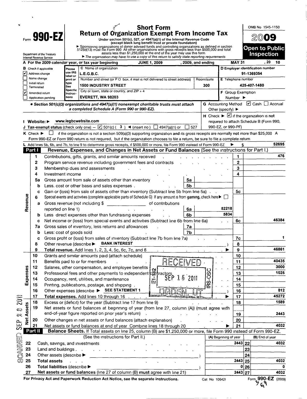 Image of first page of 2009 Form 990EZ for Leading Edge Achievement Project