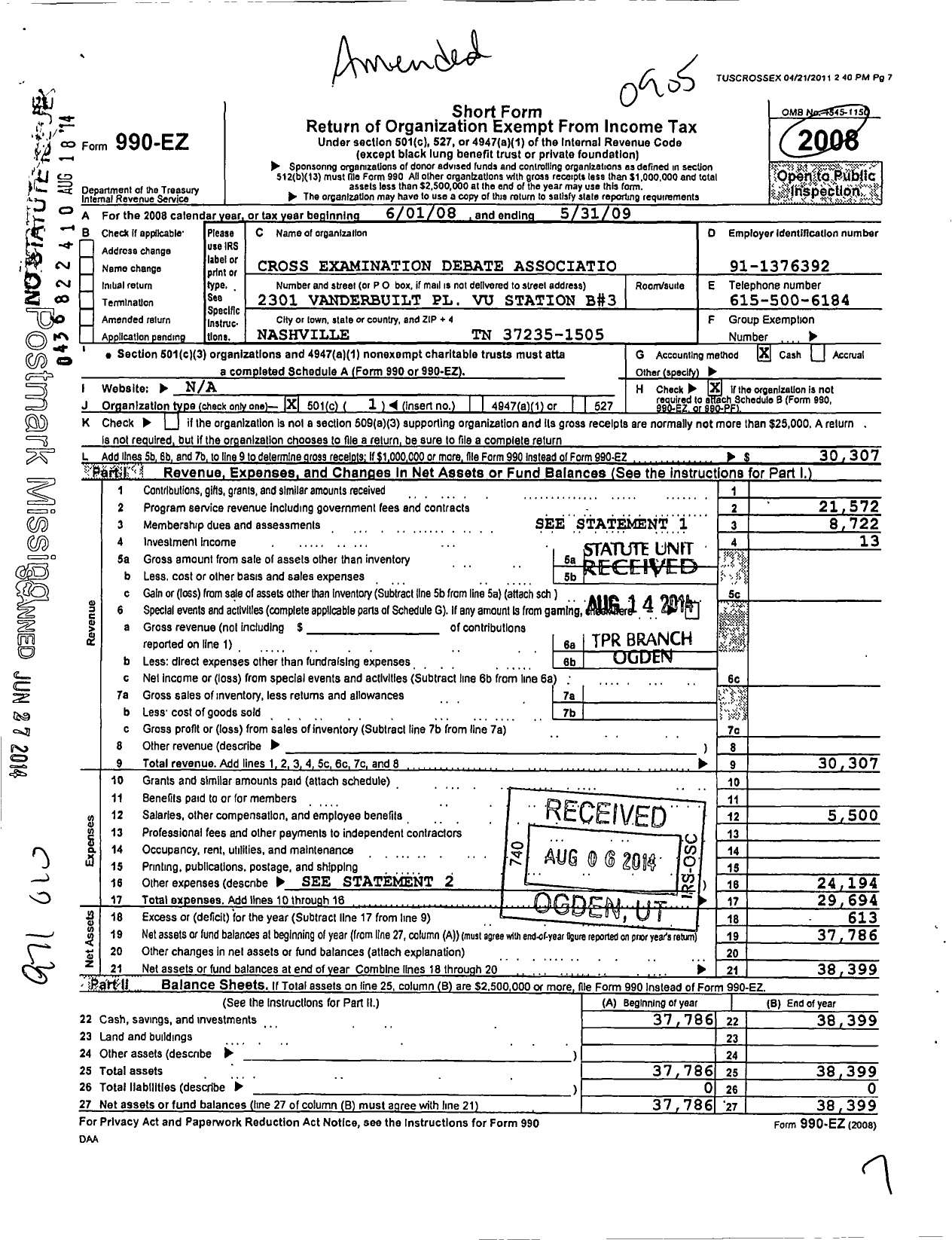 Image of first page of 2008 Form 990EO for Cross Examination Debate Associatio Patrice