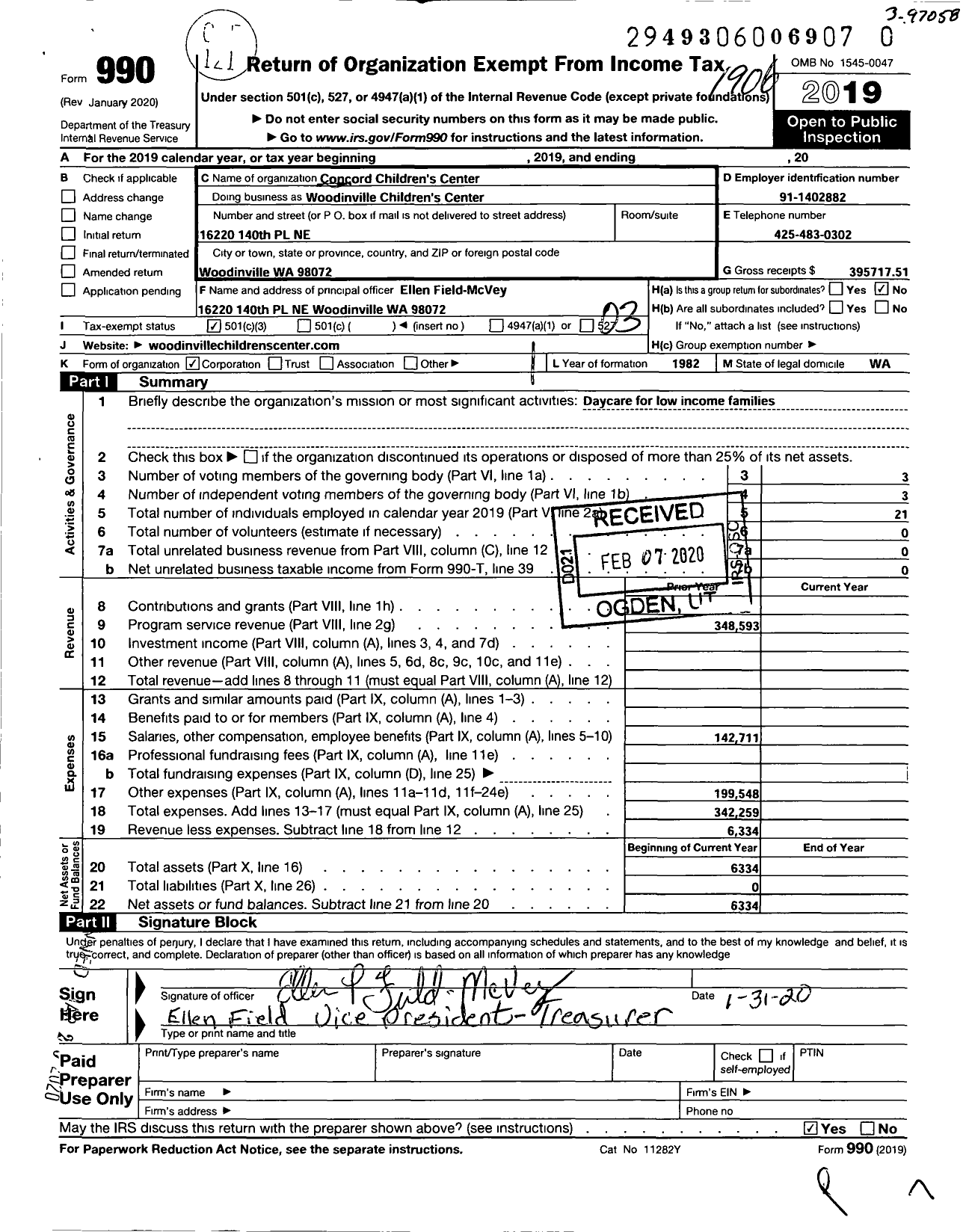 Image of first page of 2018 Form 990 for Woodinville Children's Center
