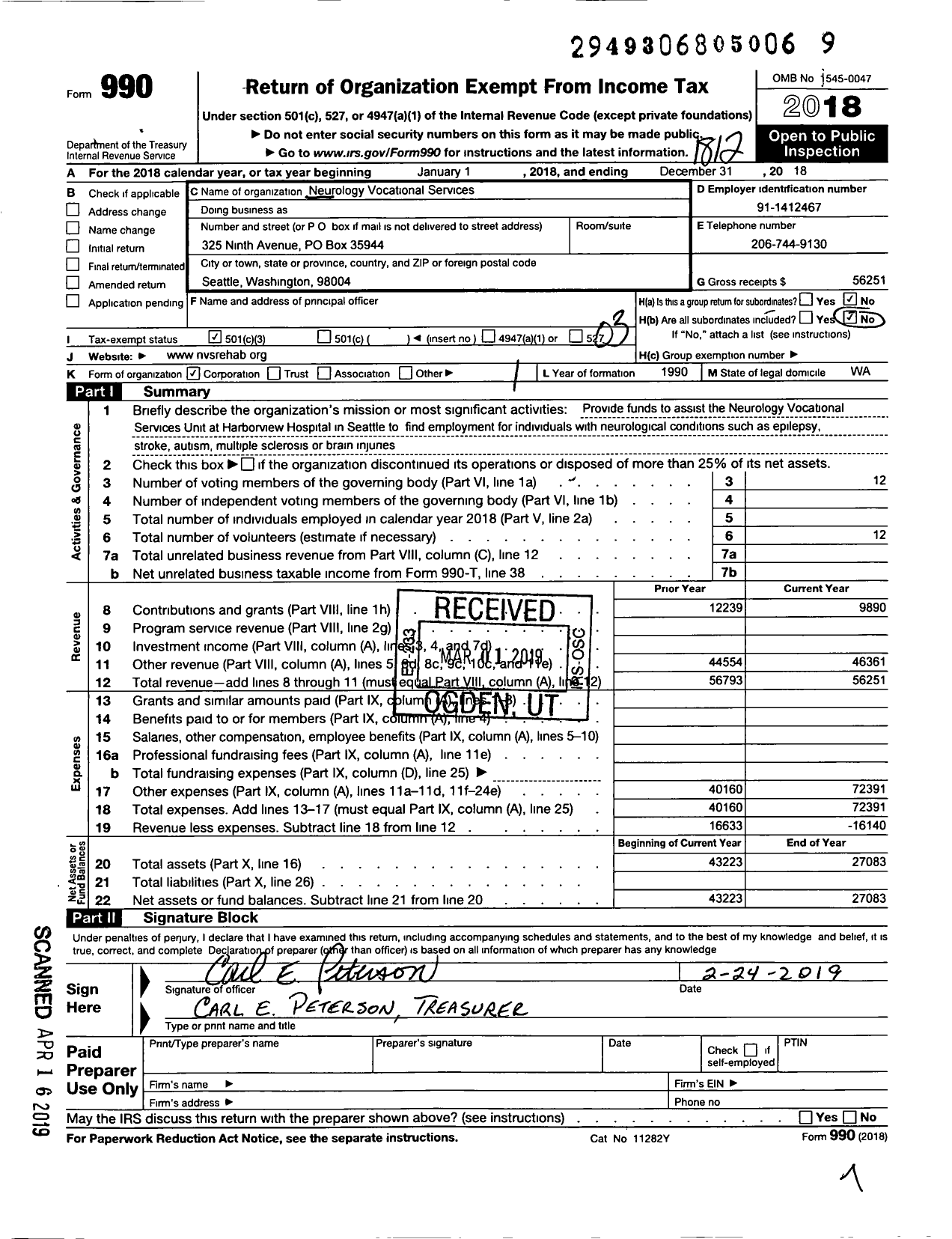 Image of first page of 2018 Form 990 for Neurology Vocational Services