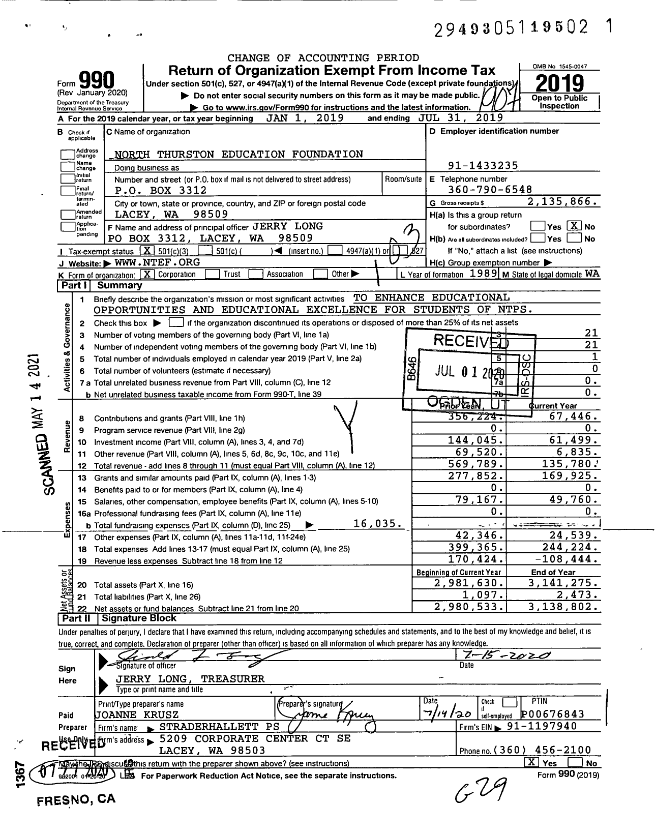 Image of first page of 2018 Form 990 for North Thurston Education Foundation